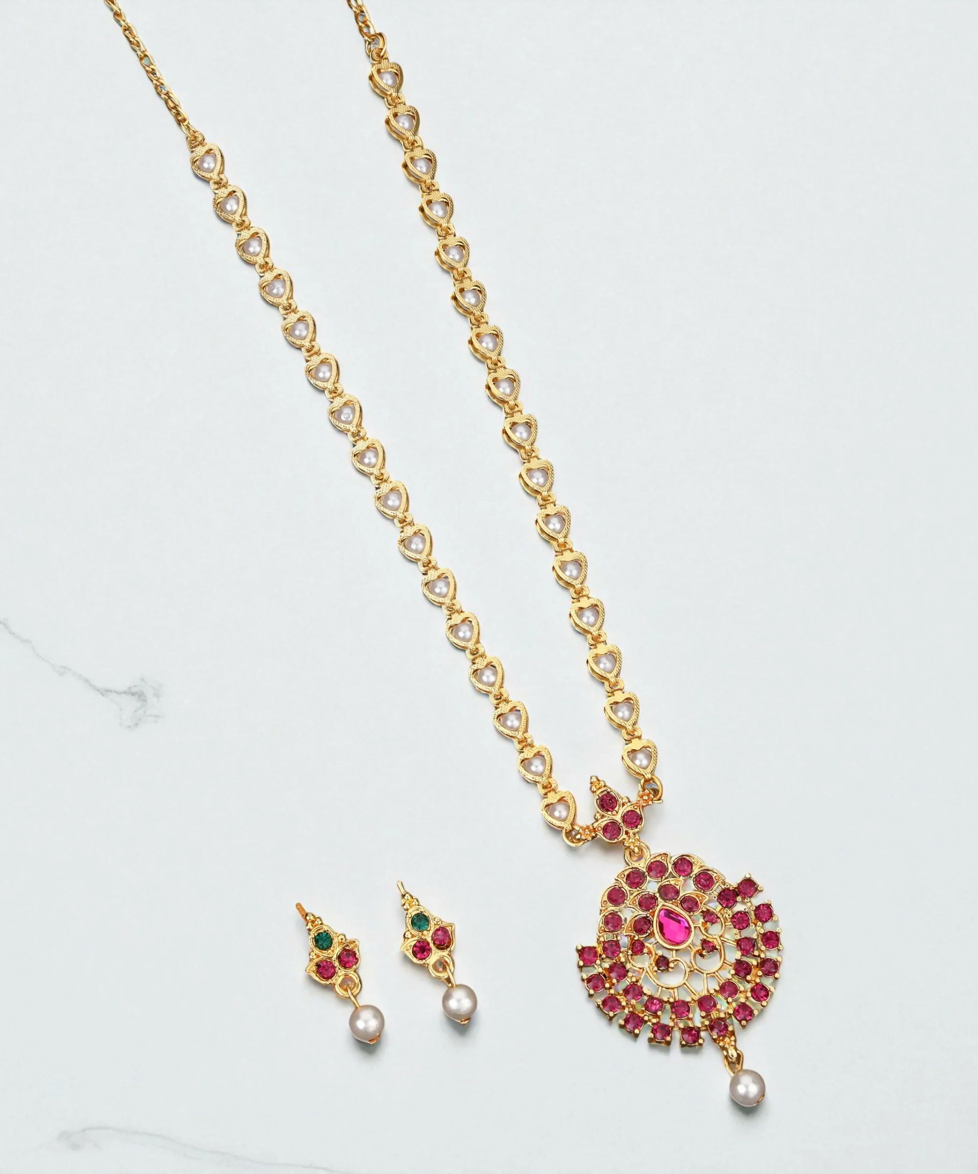 Romantic Gold Ruby Red Crystal Heart Choker Set - Image 3