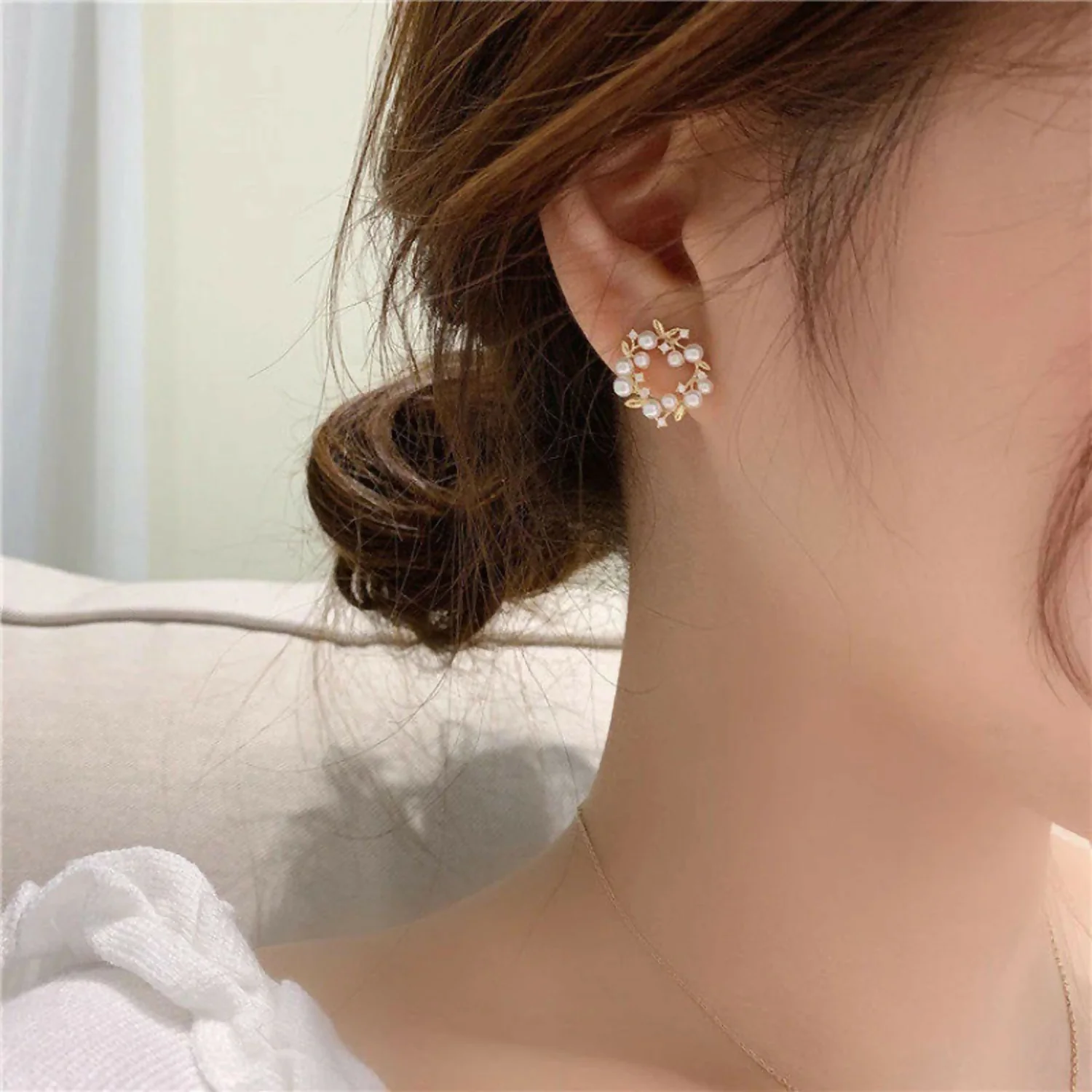 Romantic Golden Vine Pearl Studs – Timeless Floral Circle Earrings for Party Wear - Image 2