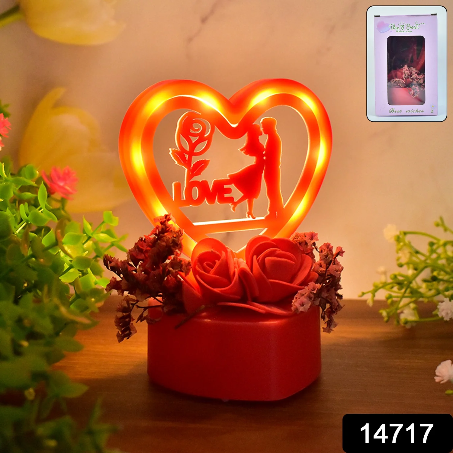 Romantic Heart-Shaped Love Couple Decorative Showpiece with Rose Base (1 Pc) - Image 2
