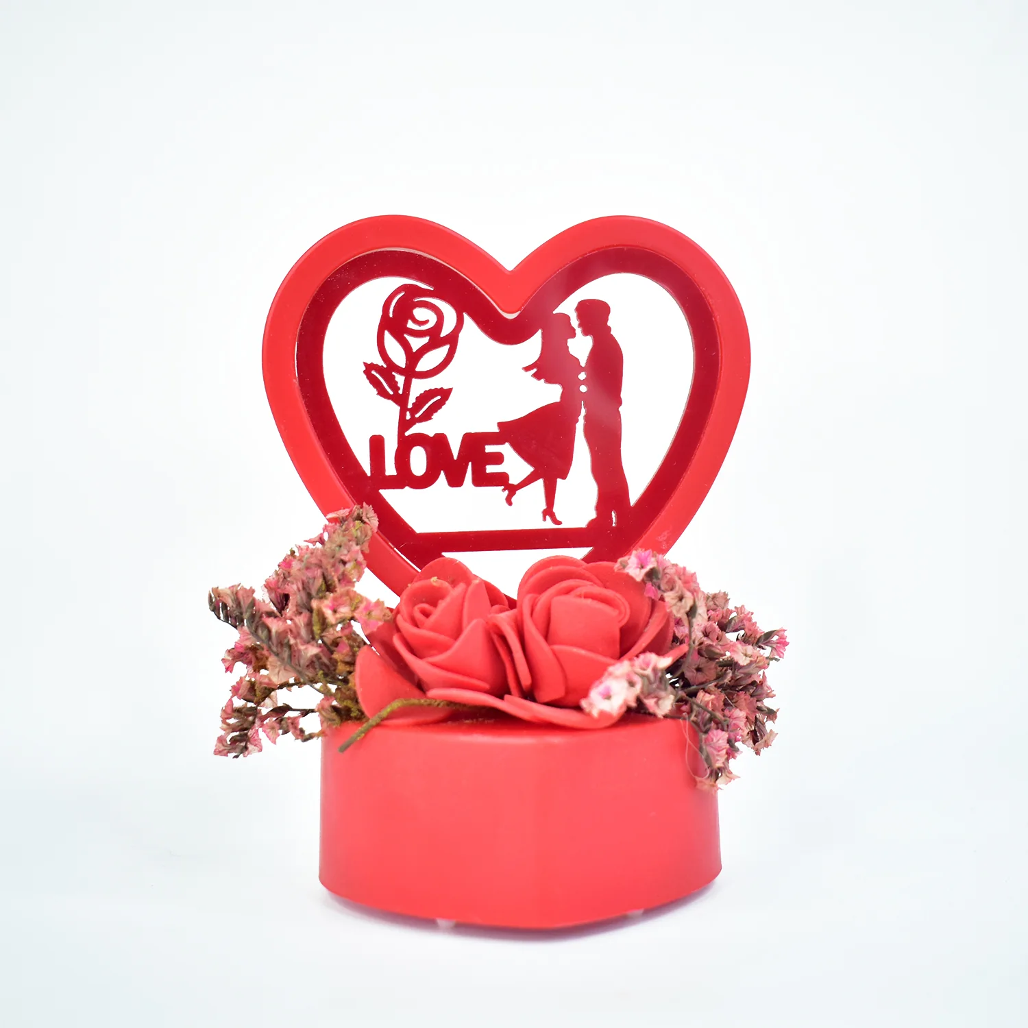 Romantic Heart-Shaped Love Couple Decorative Showpiece with Rose Base (1 Pc) - Image 5
