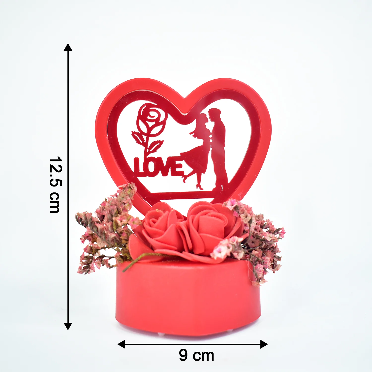 Romantic Heart-Shaped Love Couple Decorative Showpiece with Rose Base (1 Pc) - Image 6