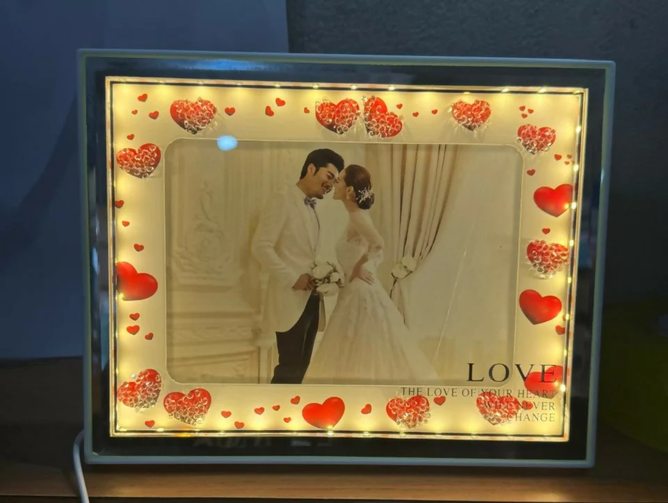 Romantic Heart-Themed LED Photo Frame for Couples | Warm Light Illuminated 5x7 Picture Frame with Red Heart Decorations | Anniversary, Wedding & Valentine Gift for Partner | Tabletop Decorative Night Lamp – USB Powered - Image 5