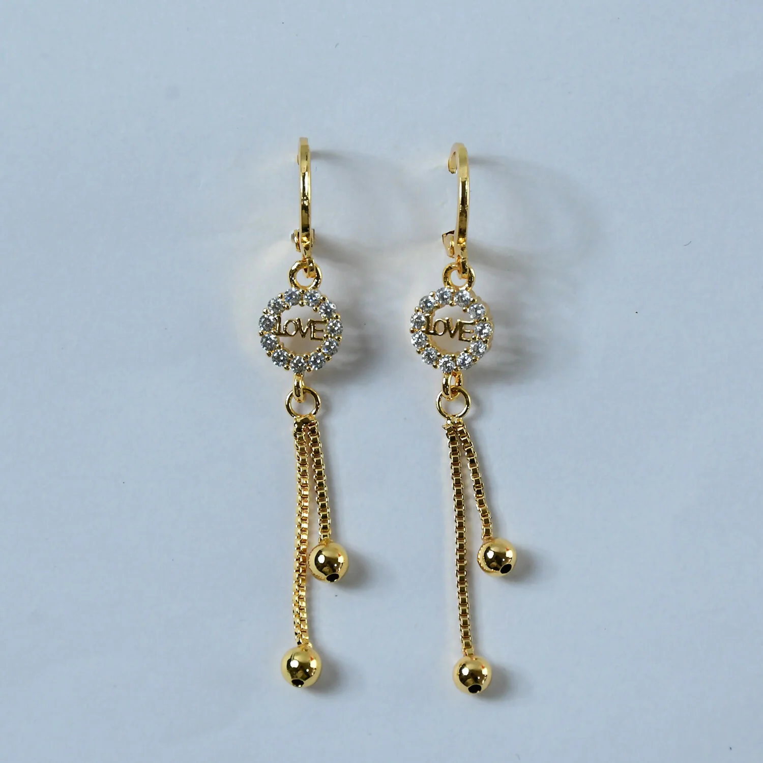 Romantic “LOVE” Charm Tassel Drop Earrings in Gold Finish - Image 5