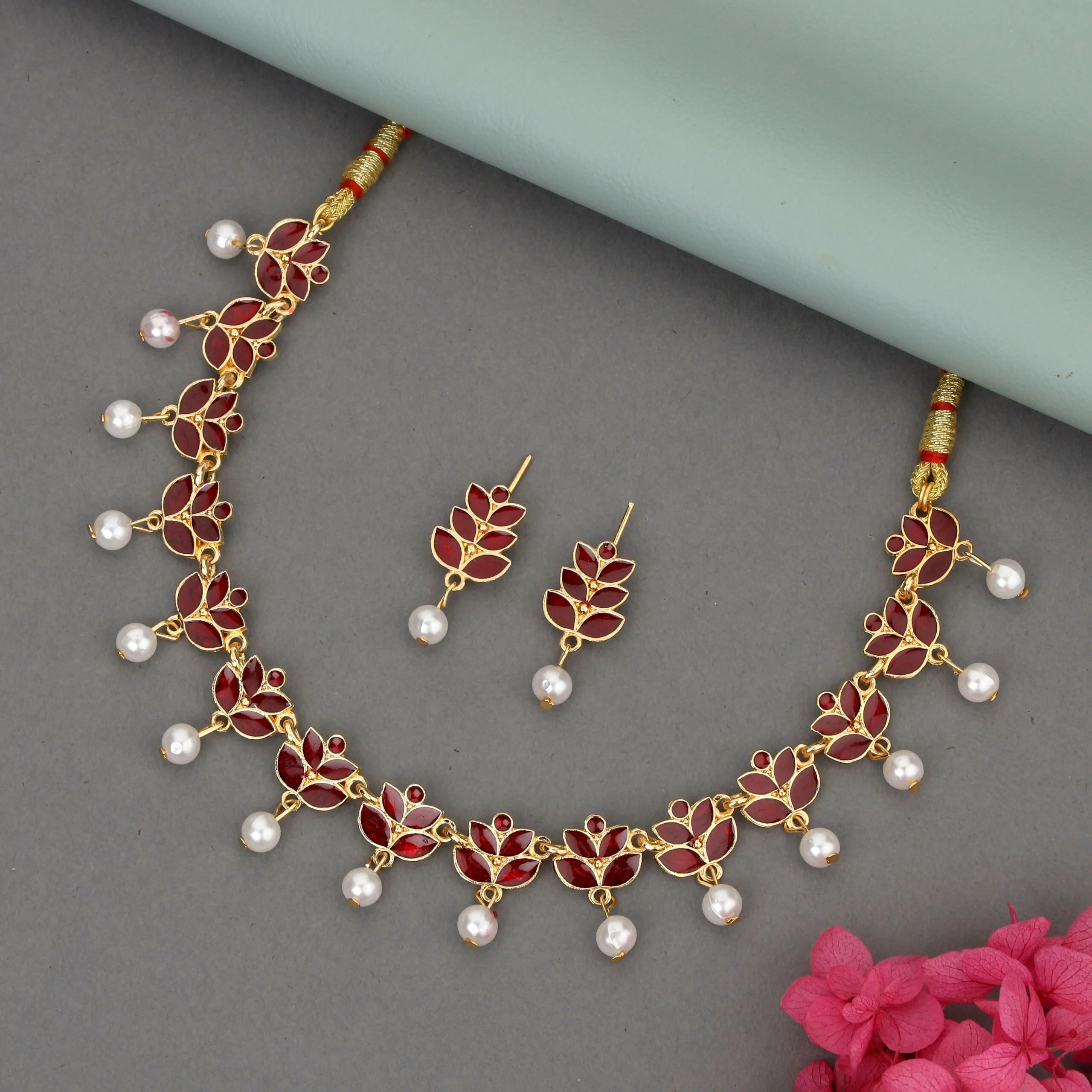 Romantic Rose Gold Ruby Red Crystal Heart Choker Set - Image 3