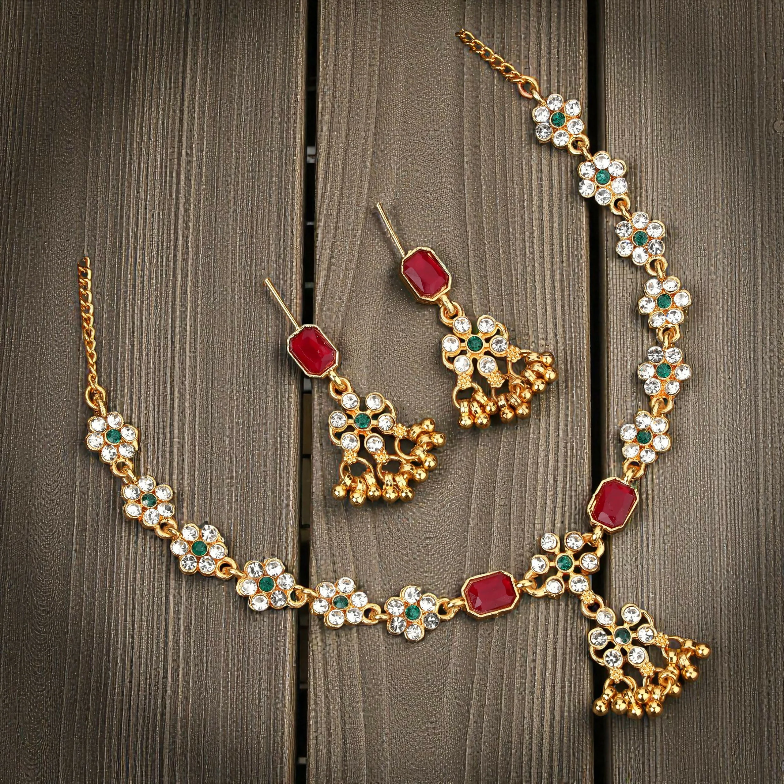 Romantic Rose Gold Ruby Red Crystal Heart Necklace Set - Image 3