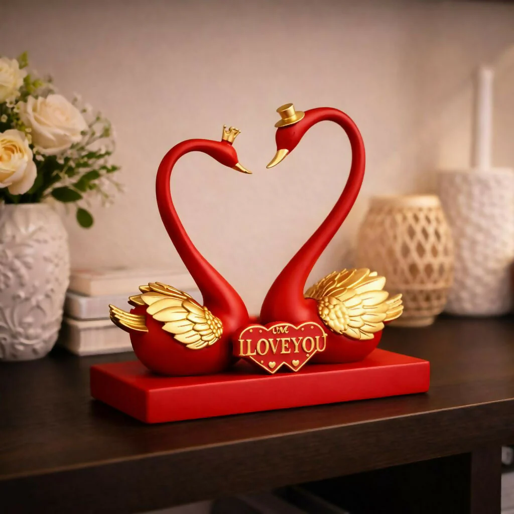 Romantic Swan Couple Showpiece with Love Plaque Home Decor (Color may vary) - Image 2
