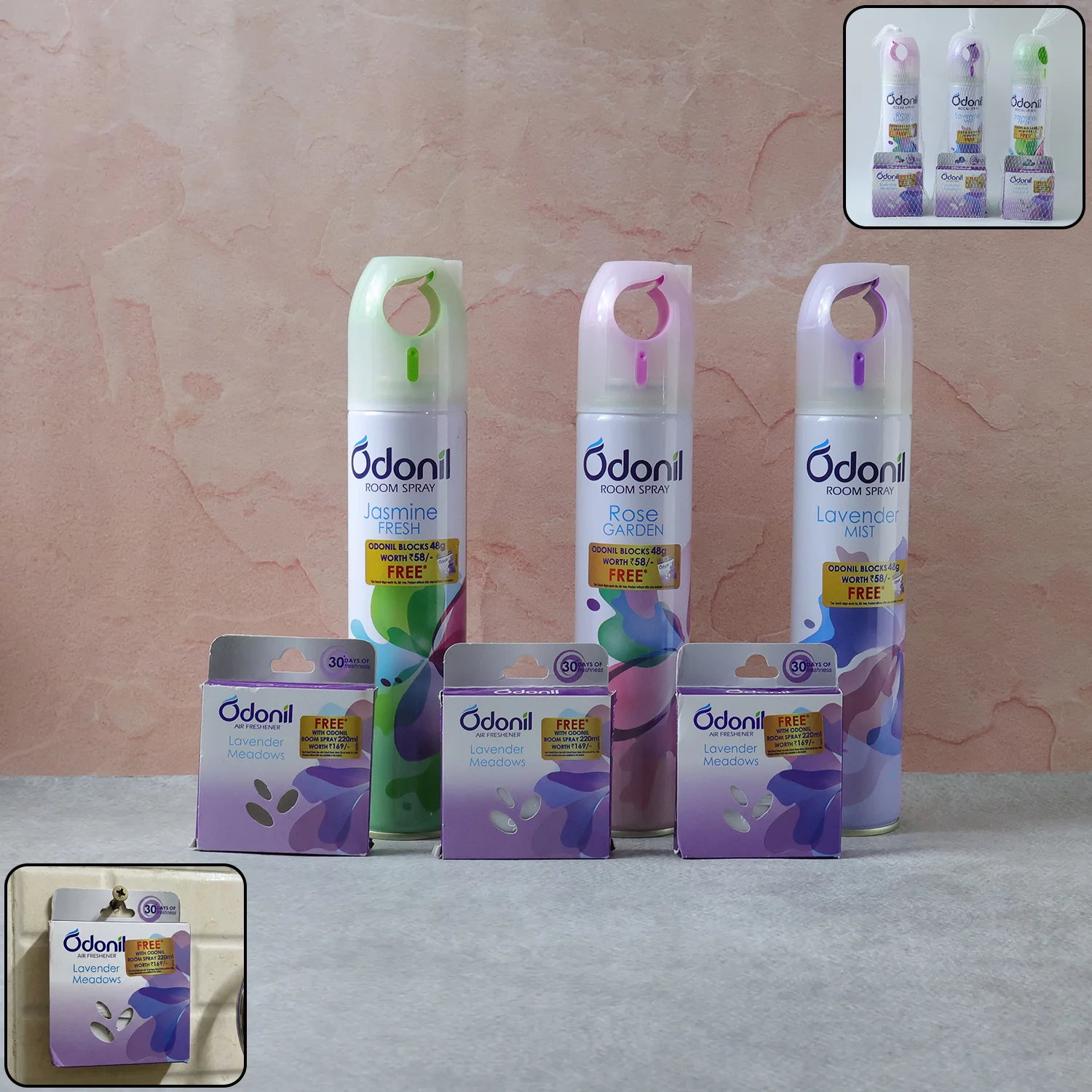 Odonil Room Spray and Air Freshener Blocks Combo Set (1 Set, Mix Fragrance 220 ML) - Image 3