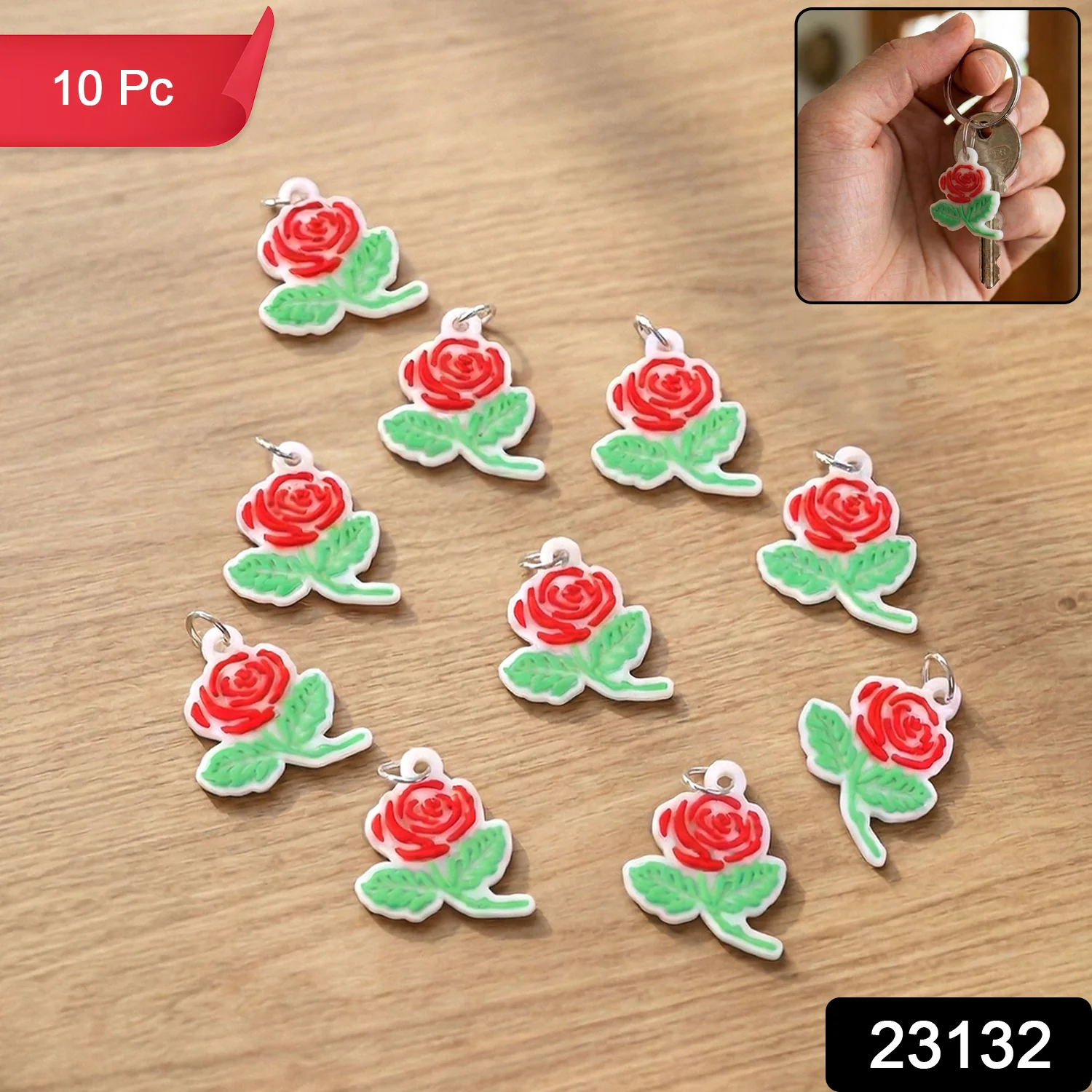 Rose Flower Design Bag Charm Keychain Set (10 Pc) - Image 2