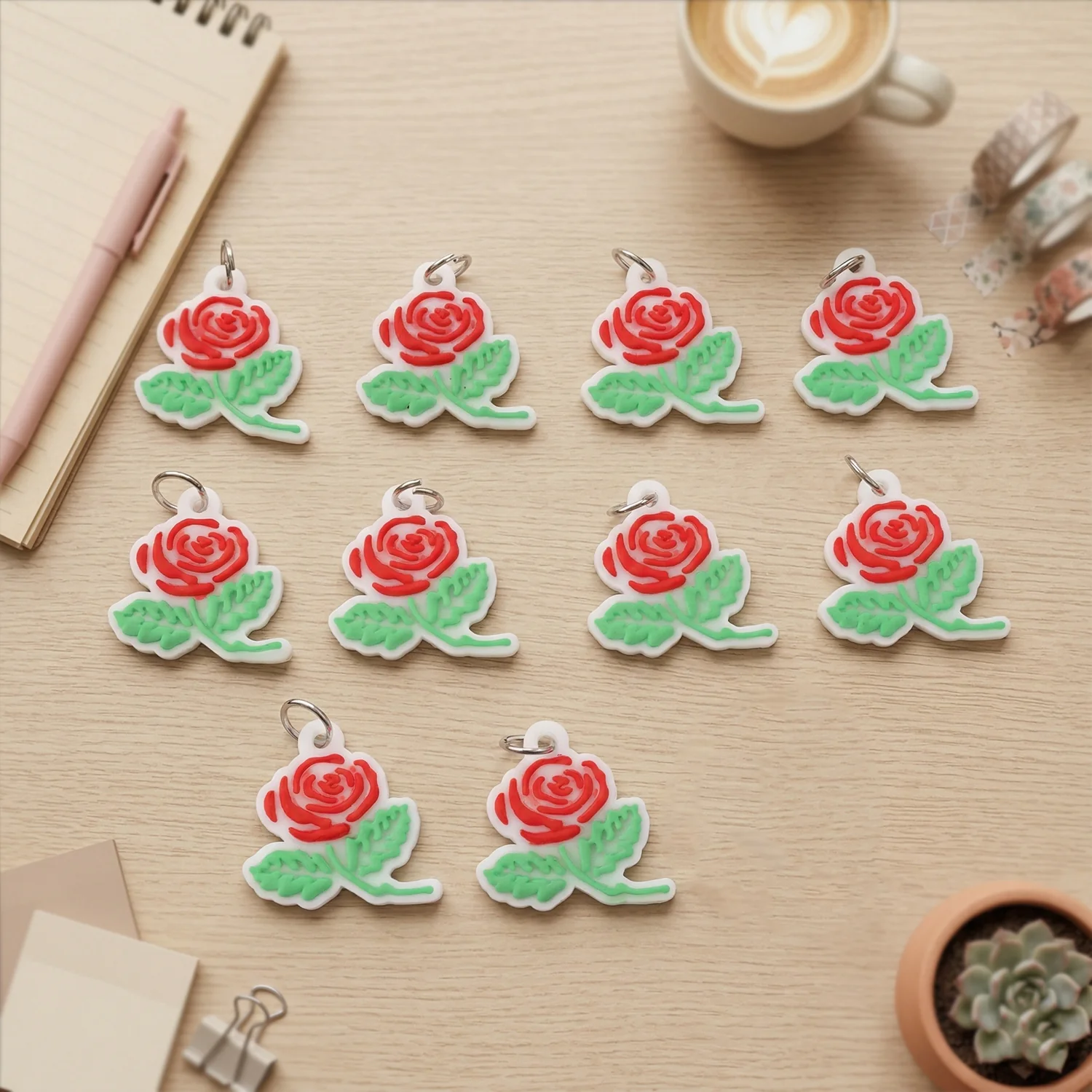 Rose Flower Design Bag Charm Keychain Set (10 Pc) - Image 7