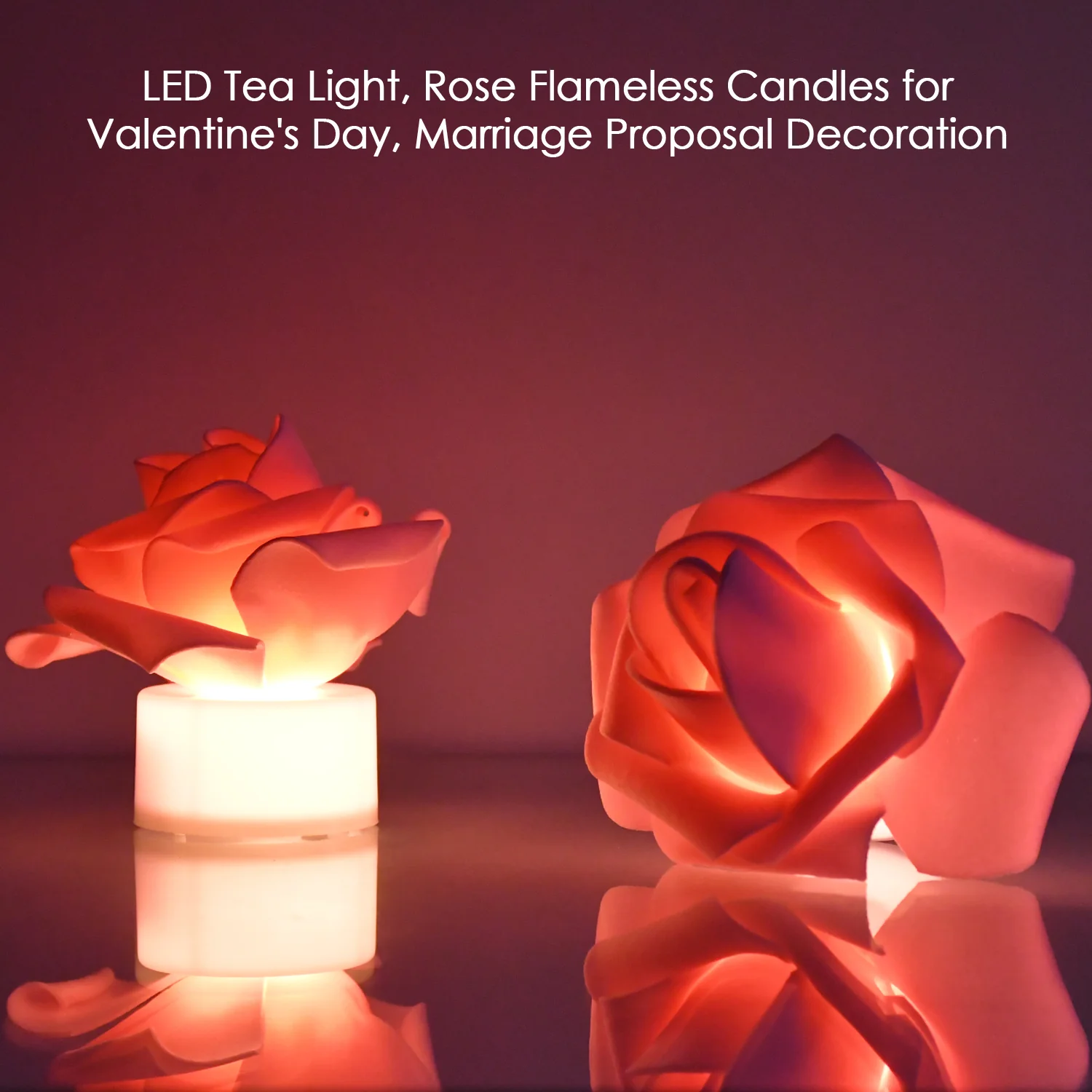 Rose Flower Shaped LED Flickering Tealight Candles (2 Pc) - Image 3