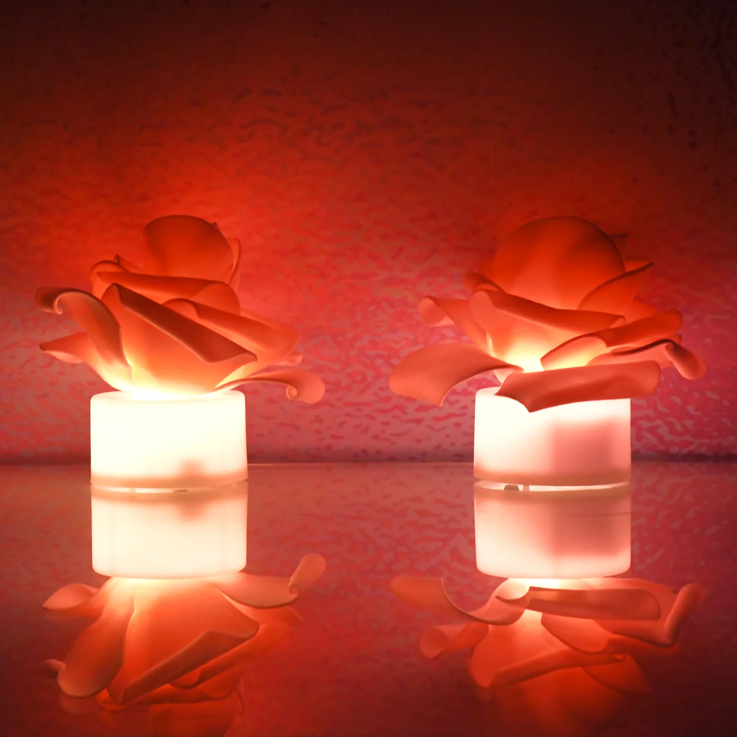Rose Flower Shaped LED Flickering Tealight Candles (2 Pc) - Image 6