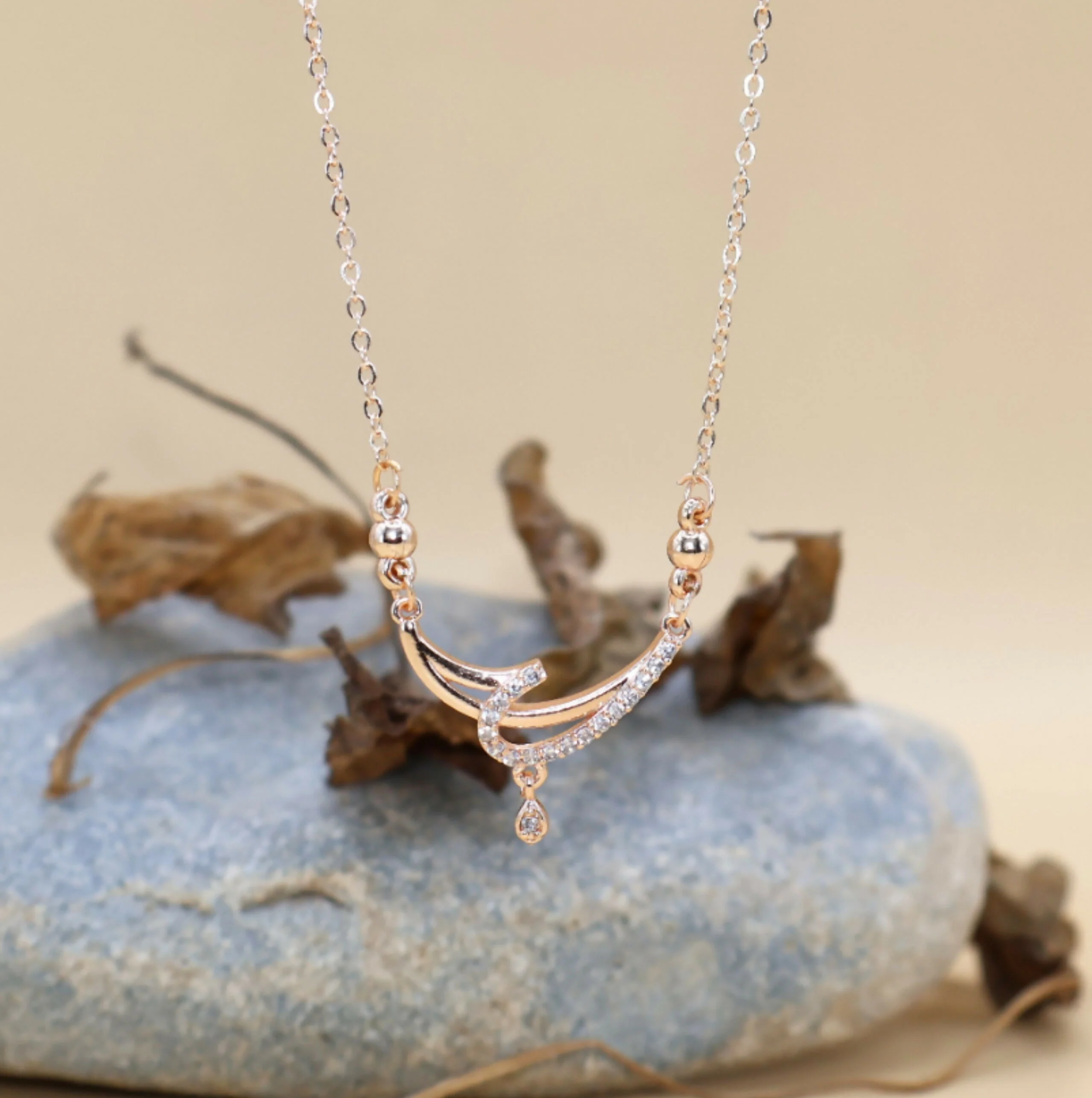 Rose Gold AD Crescent Moon Necklace Pendant For women and girls - Image 2