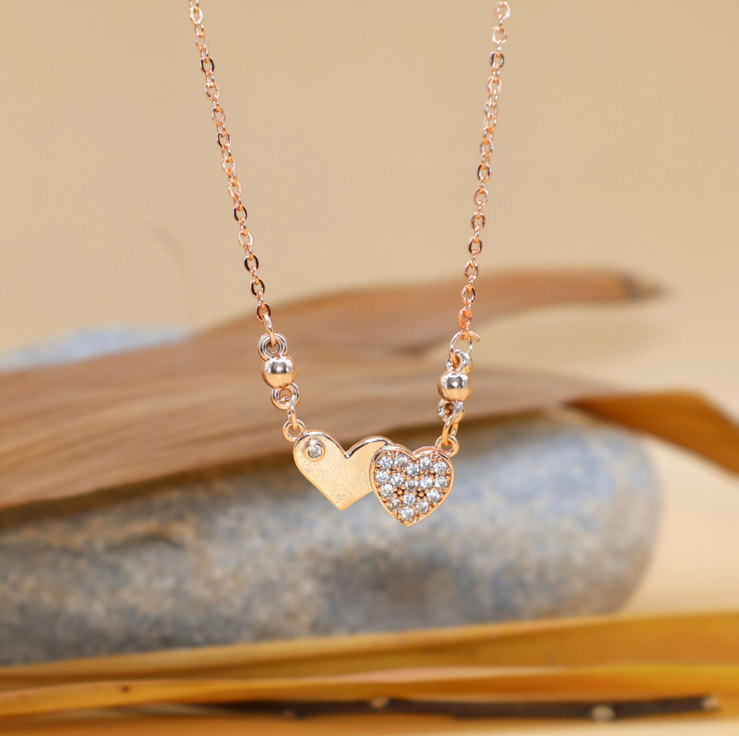 Rose Gold AD Plain Double Heart Necklace For women and girls - Image 2