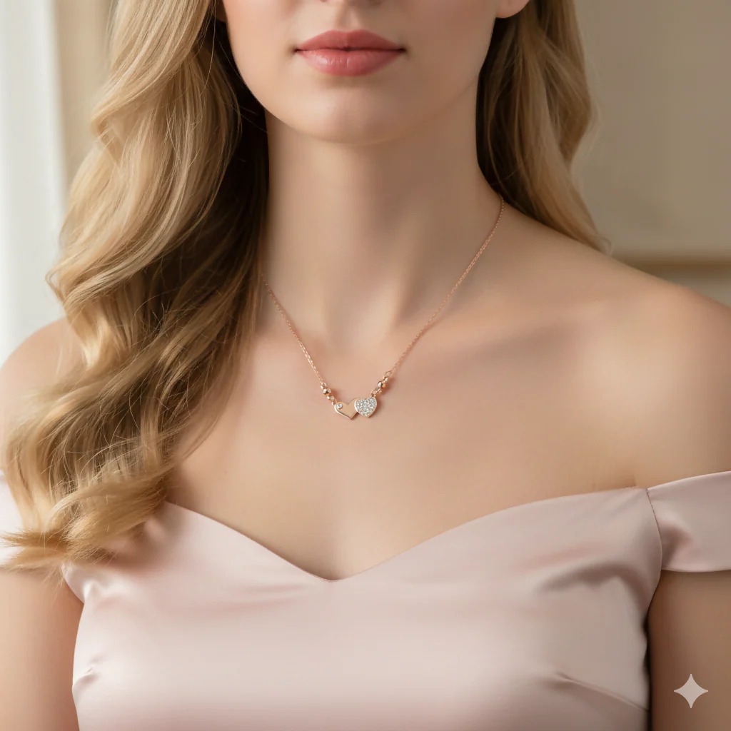 Rose Gold AD Plain Double Heart Necklace For women and girls - Image 3