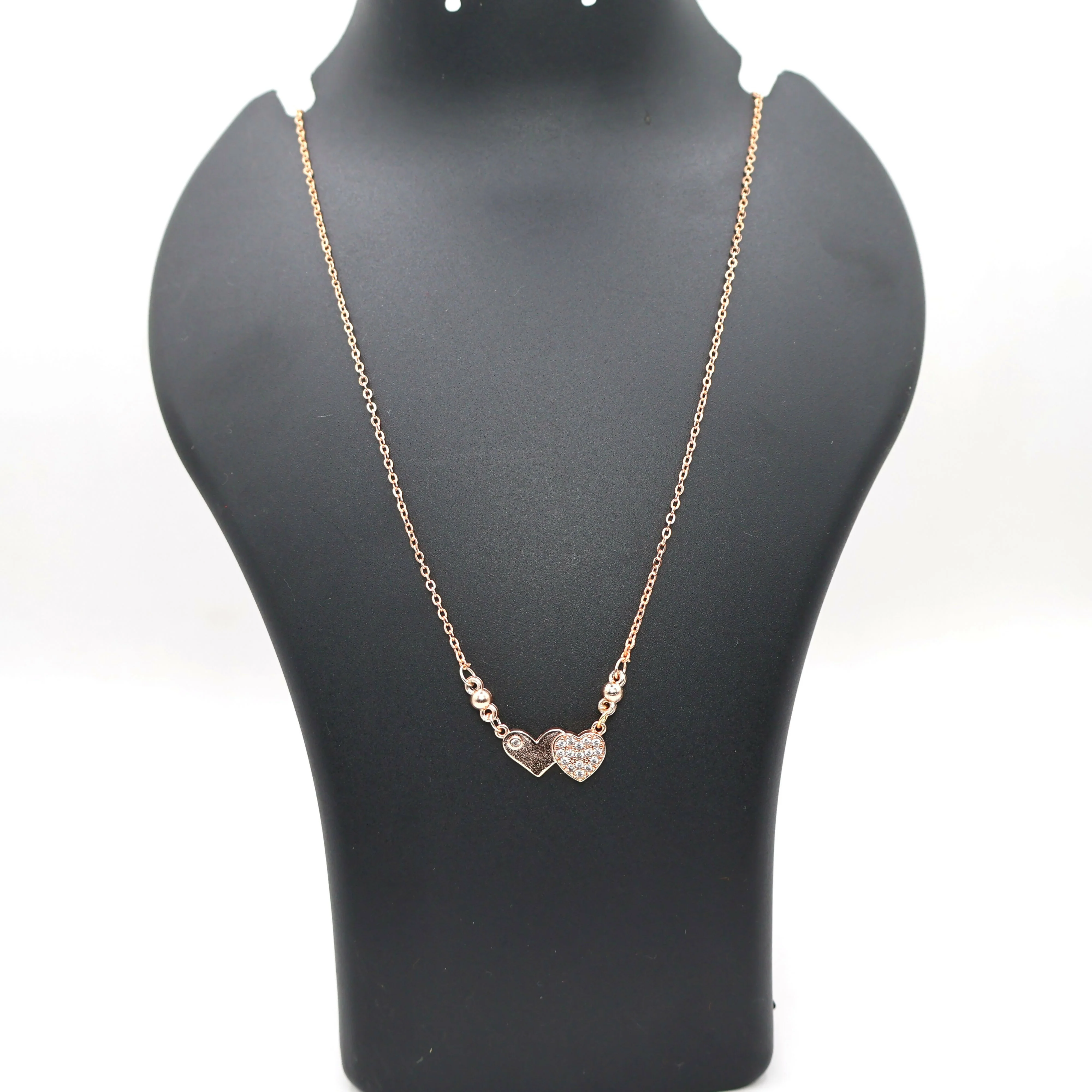 Rose Gold AD Plain Double Heart Necklace For women and girls - Image 4