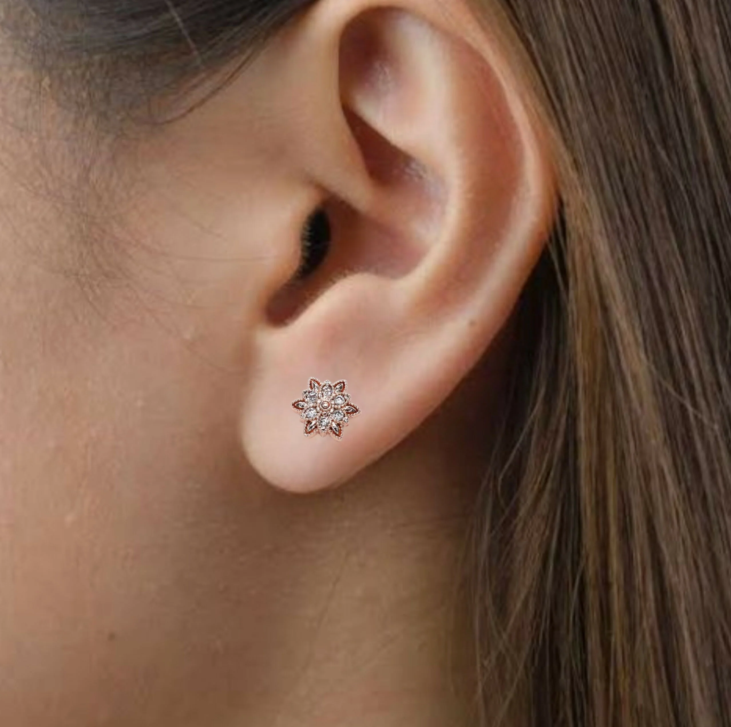 Rose Gold AD Stud Earrings for Women and girls | Floral Cluster Design - Image 3