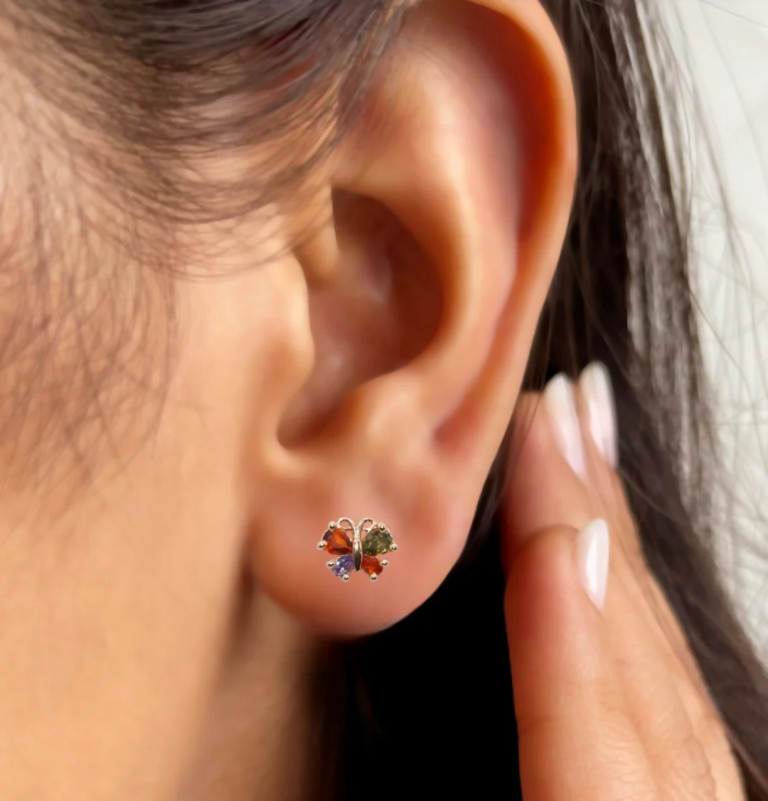Rose Gold Butterfly Stud Earrings | Multi-Color AD | Cute Daily Jewelry for women and girls - Image 3
