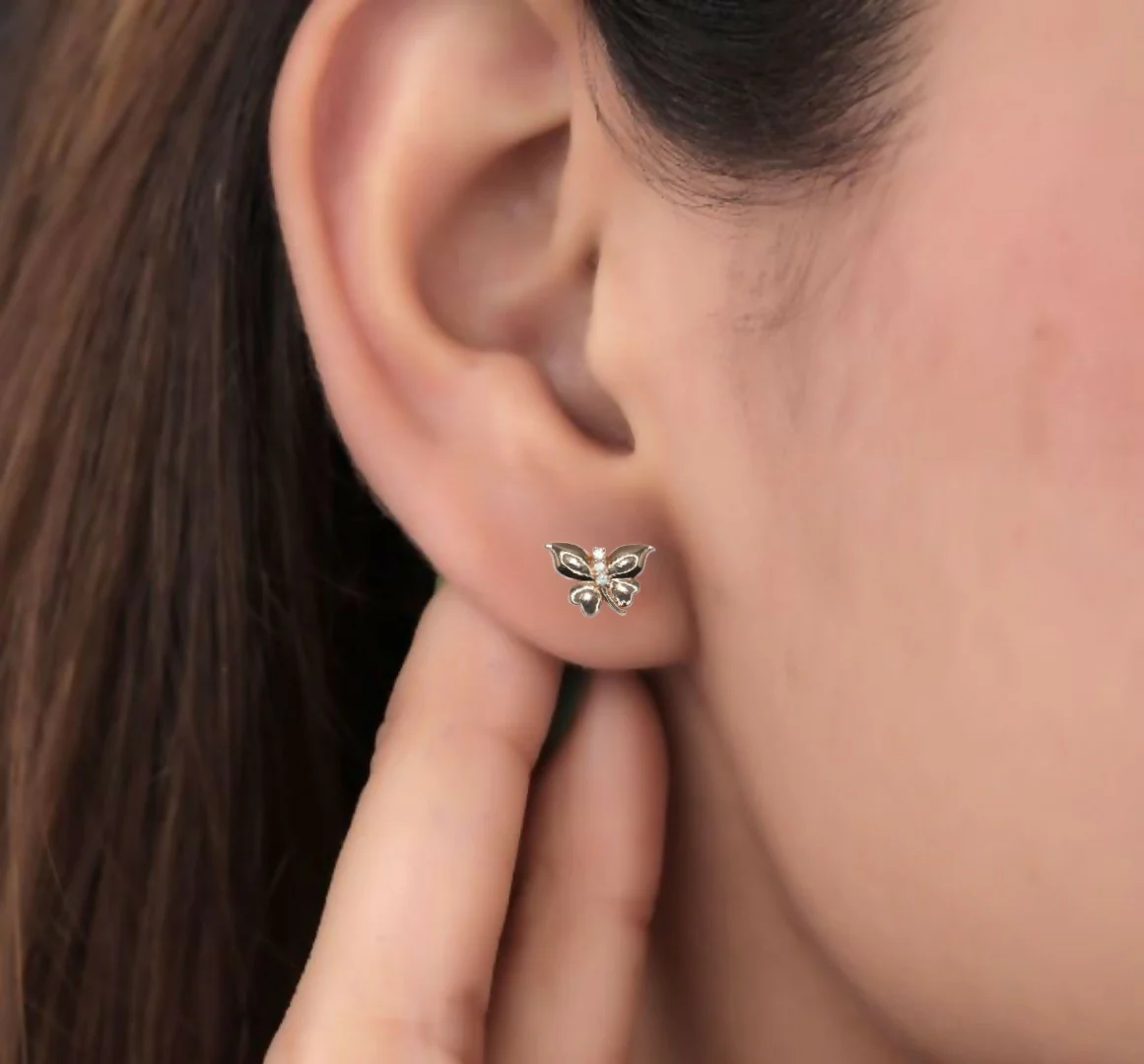 Rose Gold Butterfly Stud Earrings with AD for women and girls - Image 3