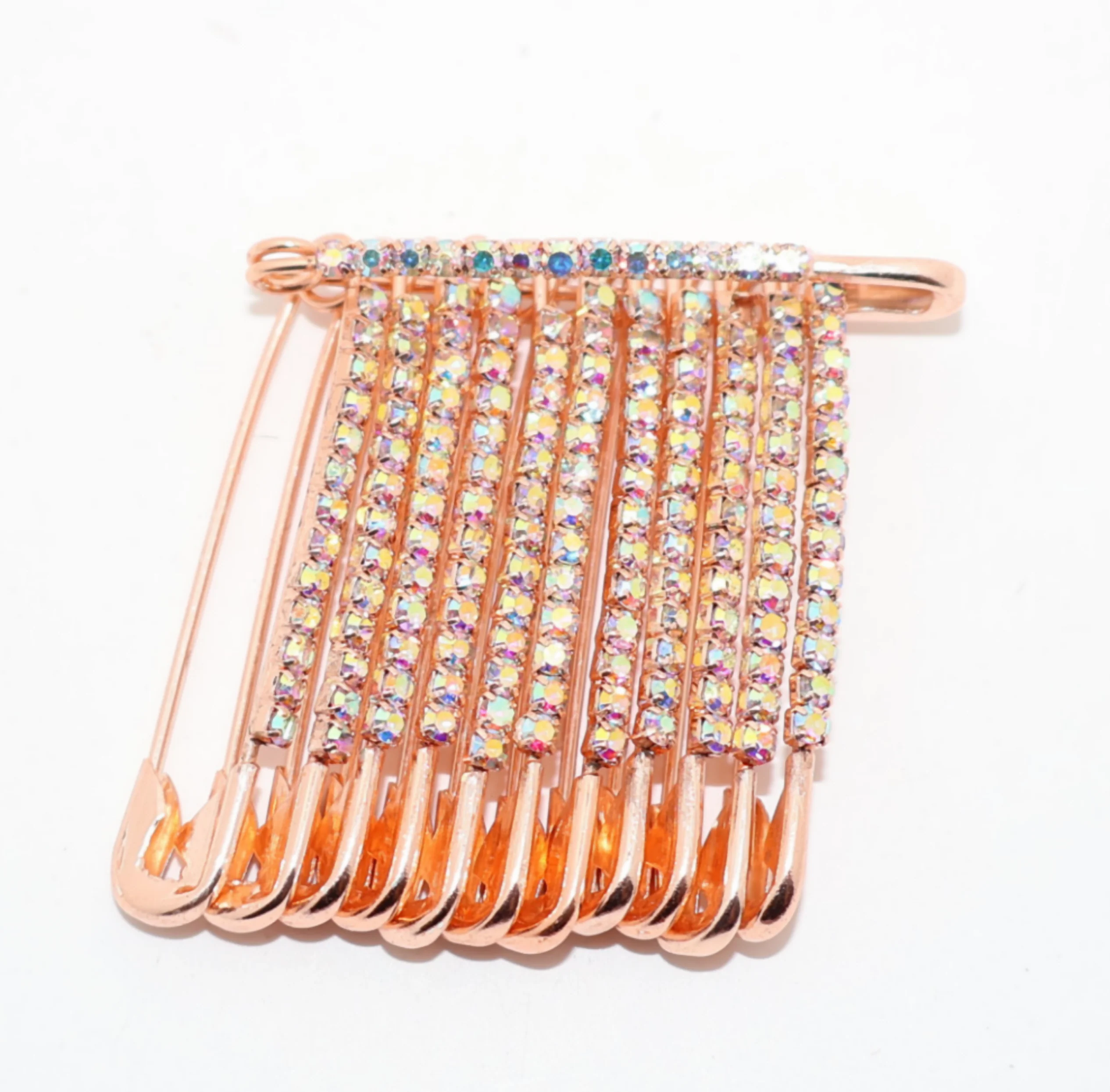 Rose Gold Crystal Dangle Saree Pin Brooch - Shawl Sweater Dress Clip - Image 2