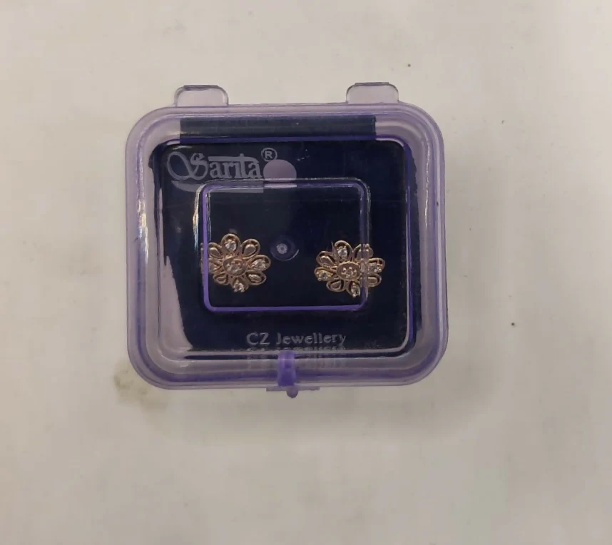 Rose Gold Diamond Flower Stud Earrings for women and girls - Image 5