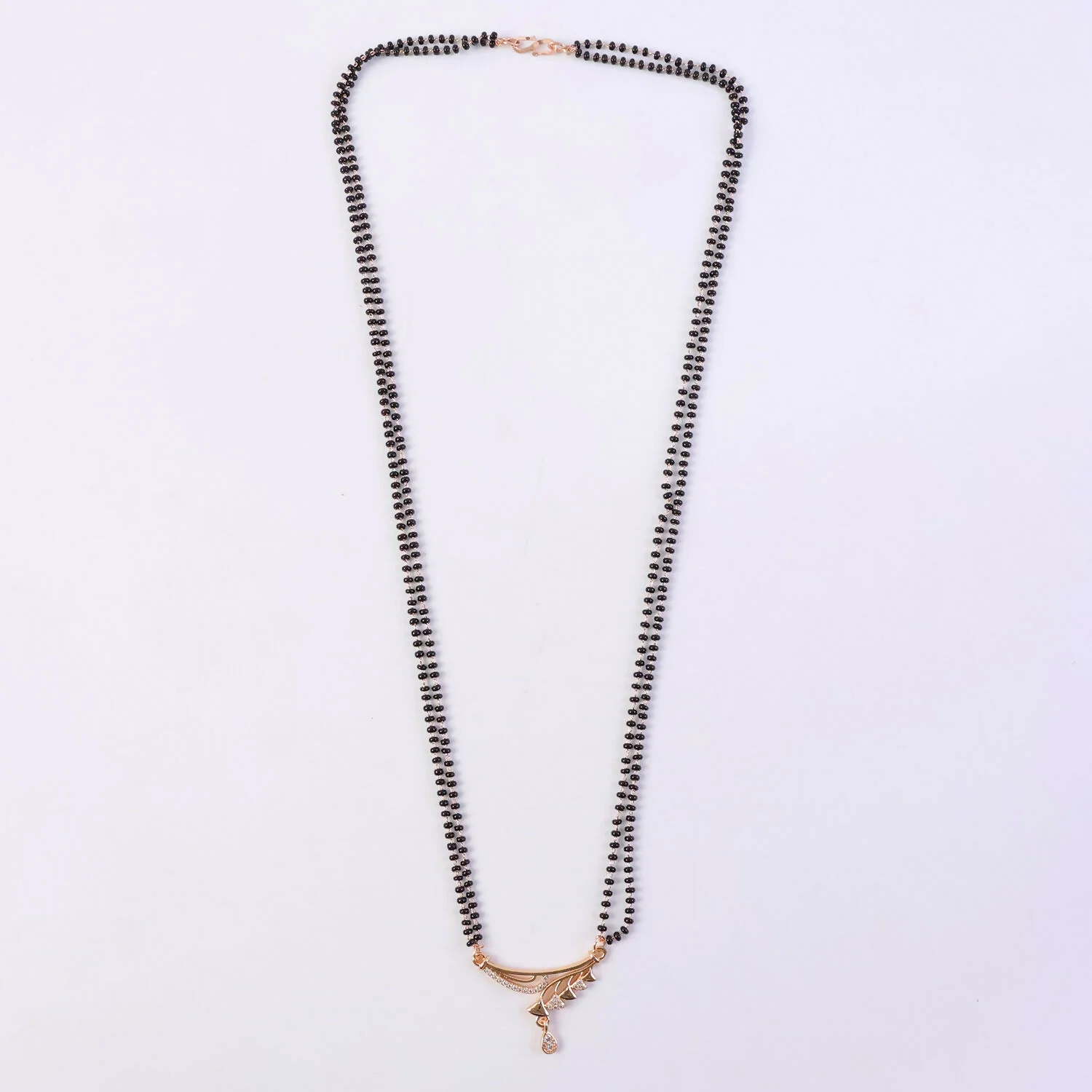 Rose Gold Finish Cascading Leaf Spray CZ Pendant Double Strand Mangalsutra - Image 6