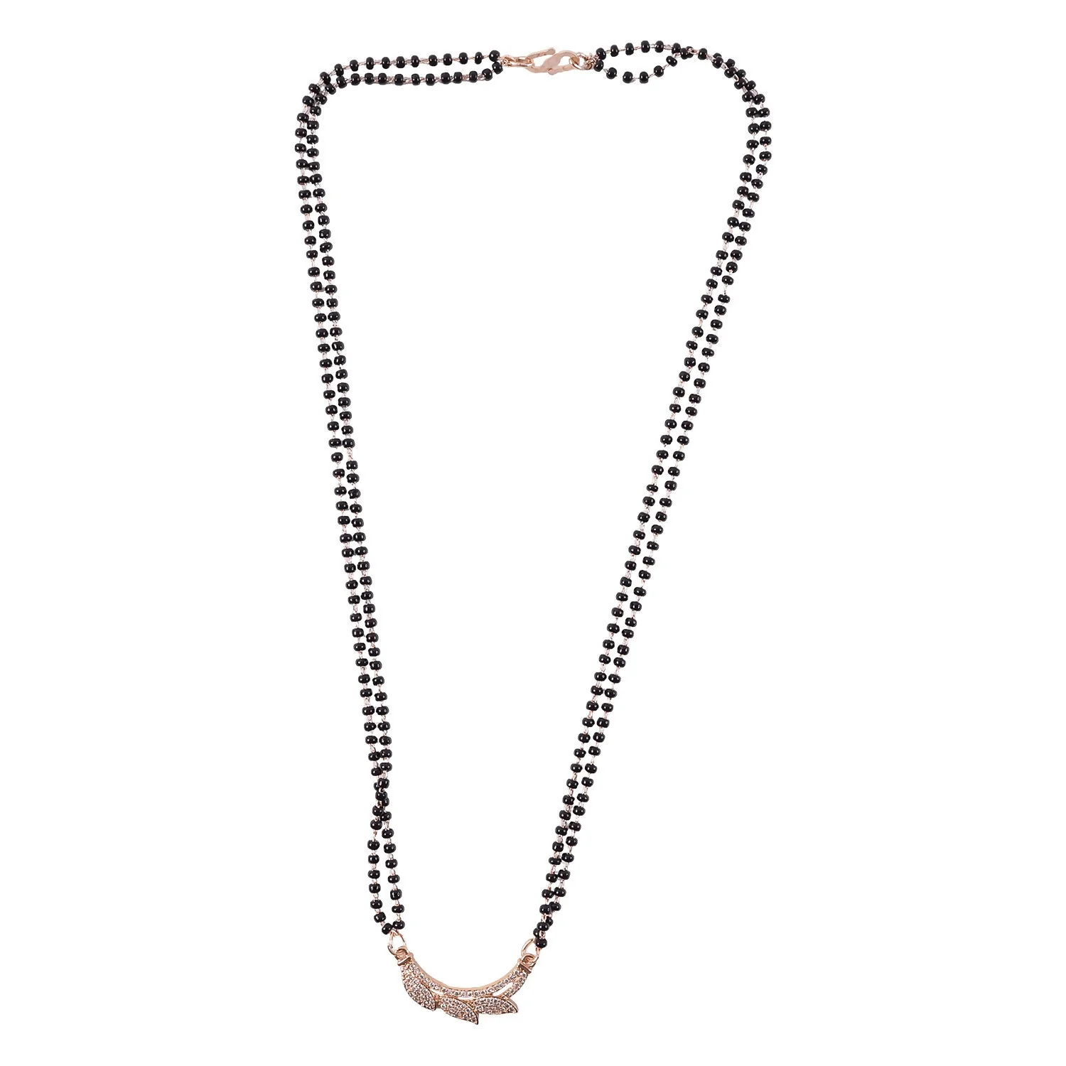 Rose Gold Finish Full CZ Butterfly Wing Pendant Double Strand Mangalsutra - Image 5