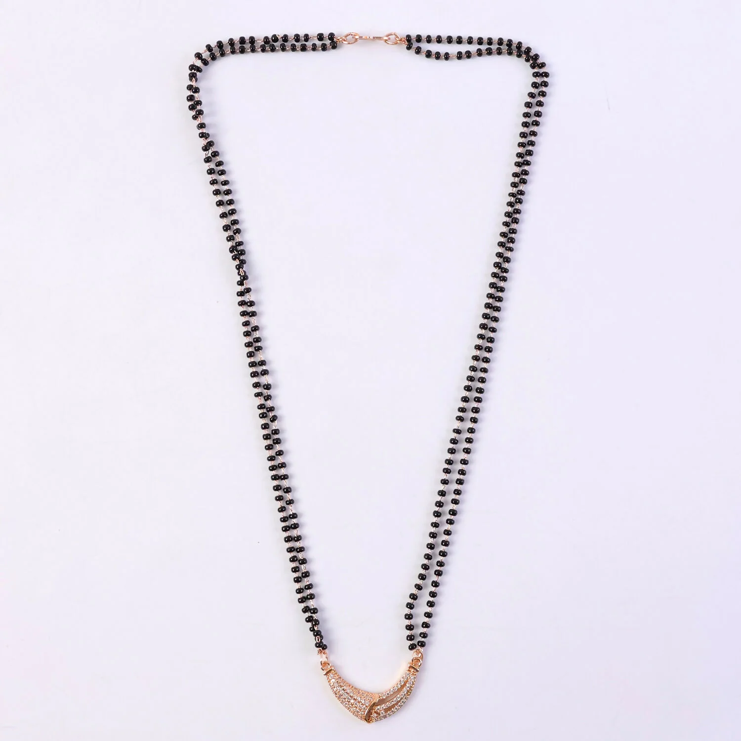 Rose Gold Finish Full CZ Crescent Moon Bar Double Strand Mangalsutra - Image 6