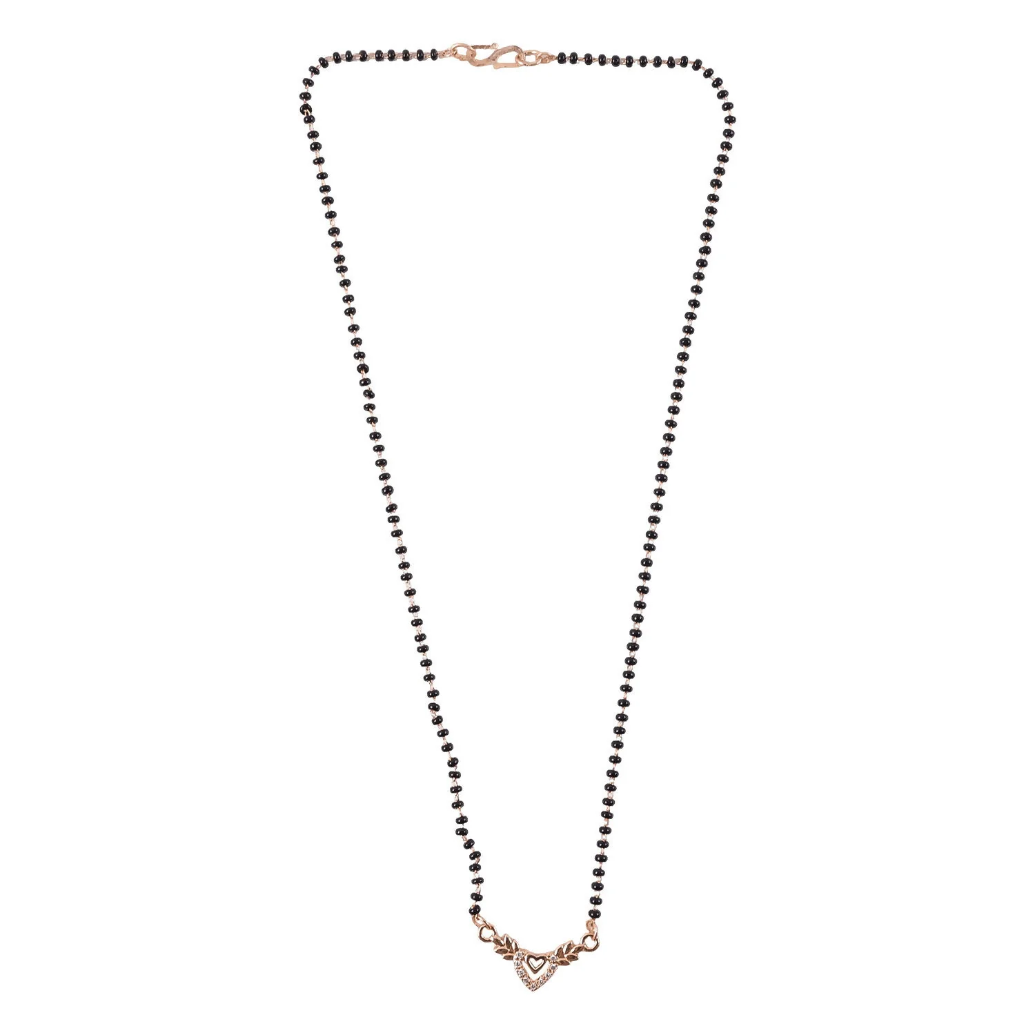 Rose Gold Finish Heart & Wheat Leaf V-Drop CZ Pendant Mangalsutra - Image 5