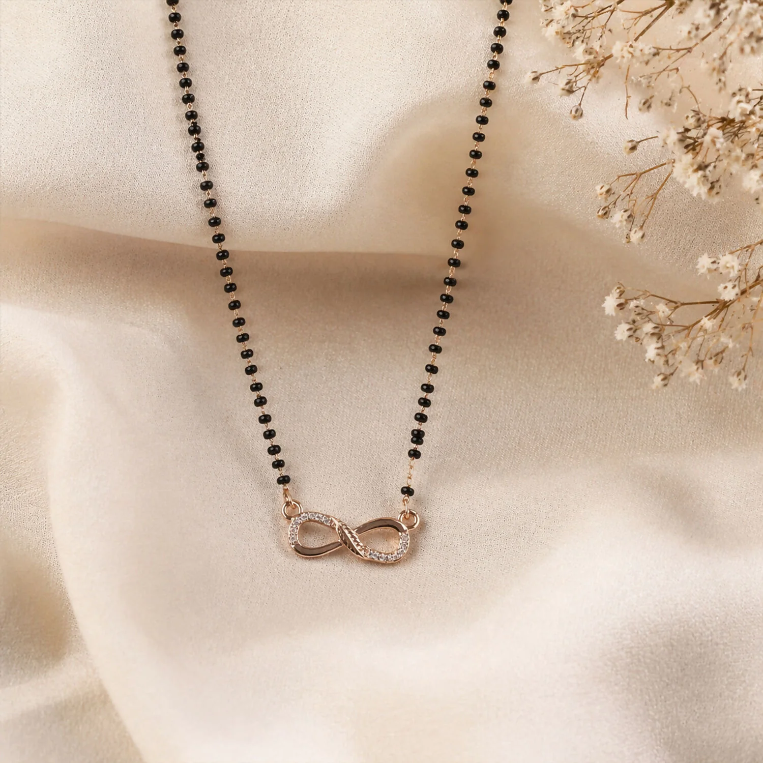 Rose Gold Finish Infinity Symbol CZ Pendant Single Strand Mangalsutra - Image 3