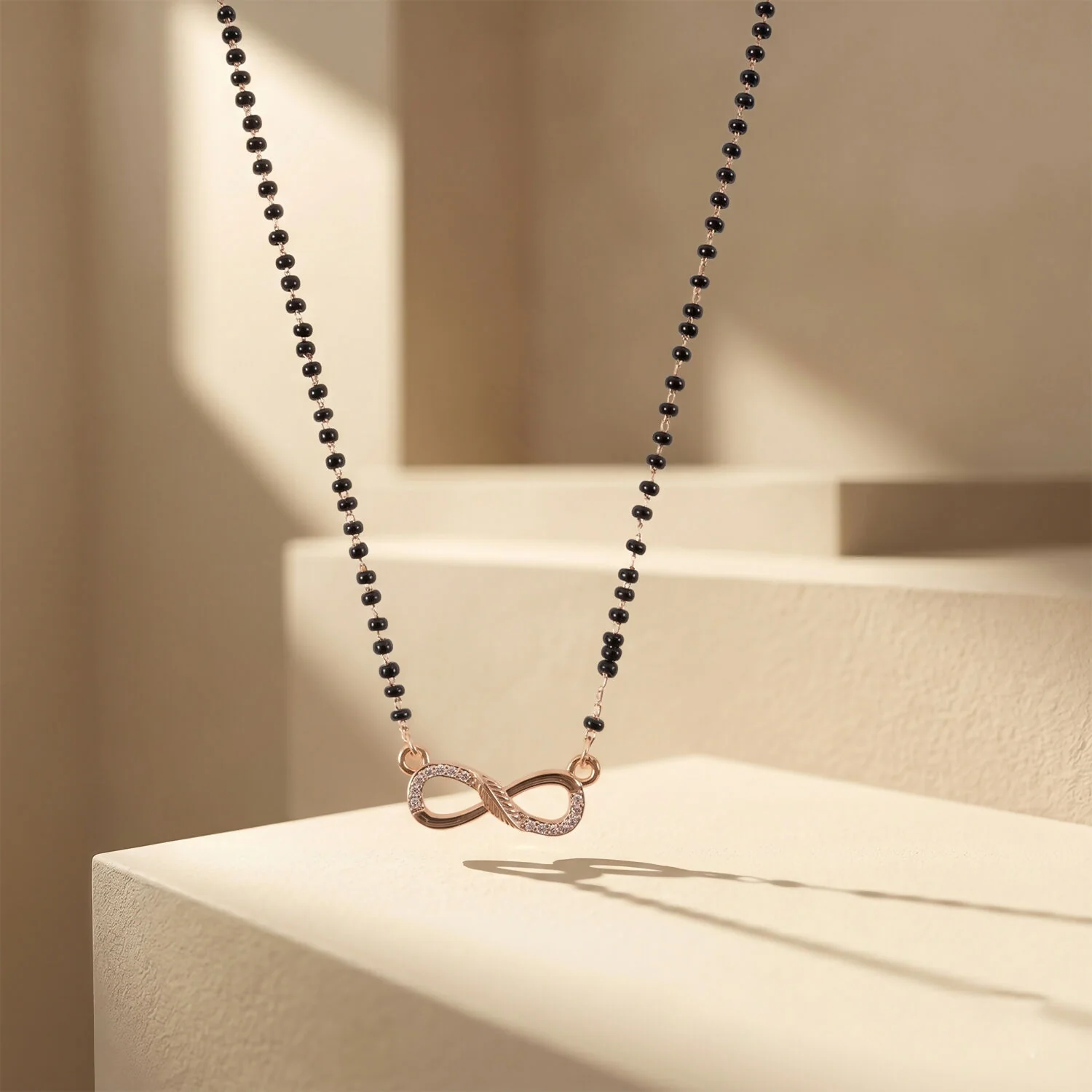 Rose Gold Finish Infinity Symbol CZ Pendant Single Strand Mangalsutra - Image 4
