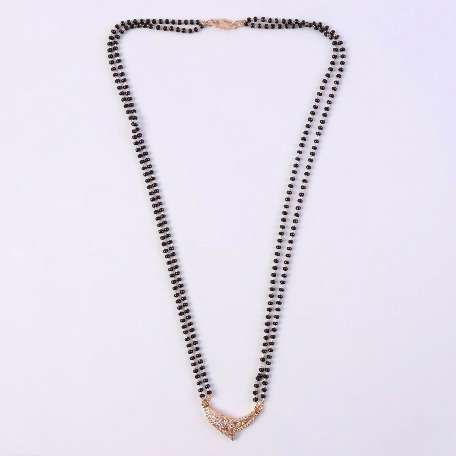 Rose Gold Finish Marquise Eye CZ Pendant with V-Frame Double Strand Mangalsutra - Image 6