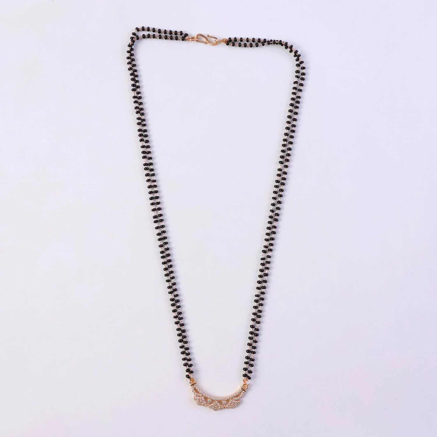 Rose Gold Finish Openwork Floral Petal CZ Pendant Double Strand Mangalsutra - Image 6