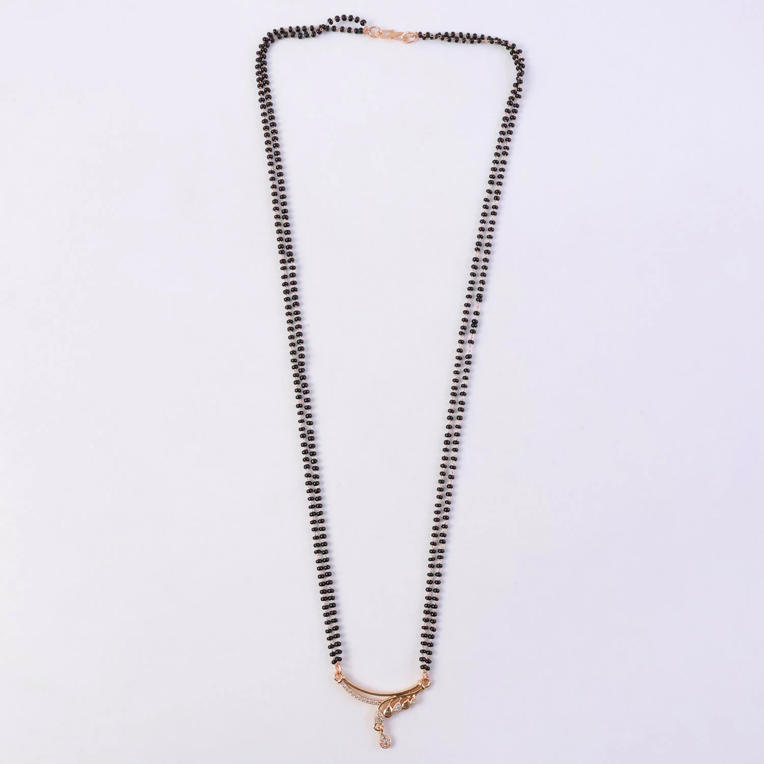 Rose Gold Finish Wave Arc CZ Pendant with Pear Drop Double Strand Mangalsutra - Image 6