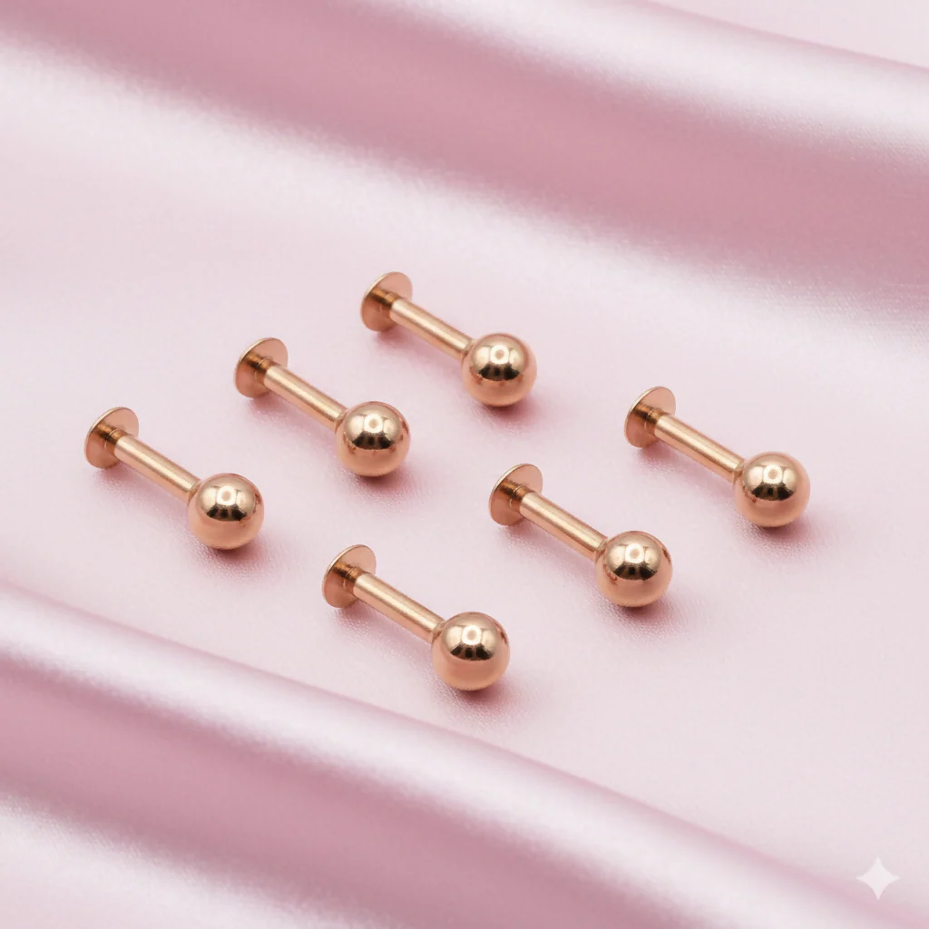Rose Gold Flat Back Nosepin Laung Koka Nathni combo pack of 6 for women and girls - Image 2