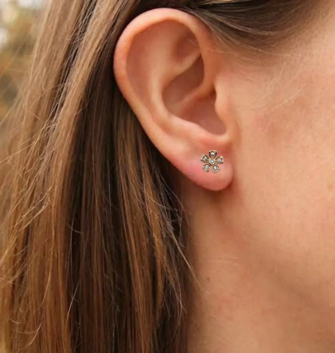 Rose Gold Flower Stud Earrings with AD for women and girls - Image 3
