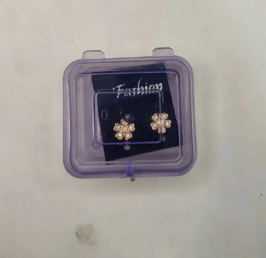 Rose Gold Flower Stud Earrings with AD for women and girls - Image 5