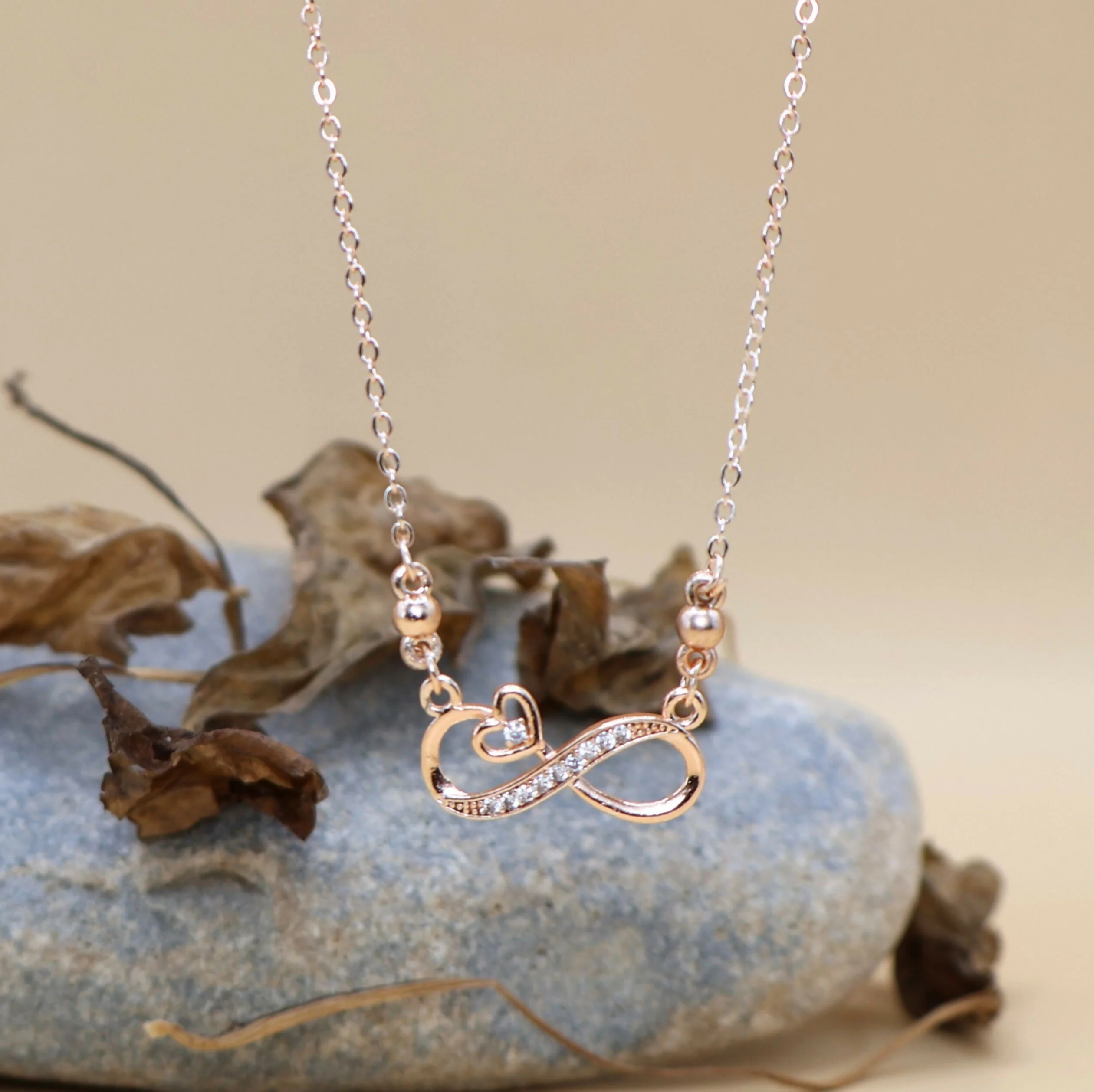 Rose Gold Infinity Heart Necklace with AD For women and girls - Image 2