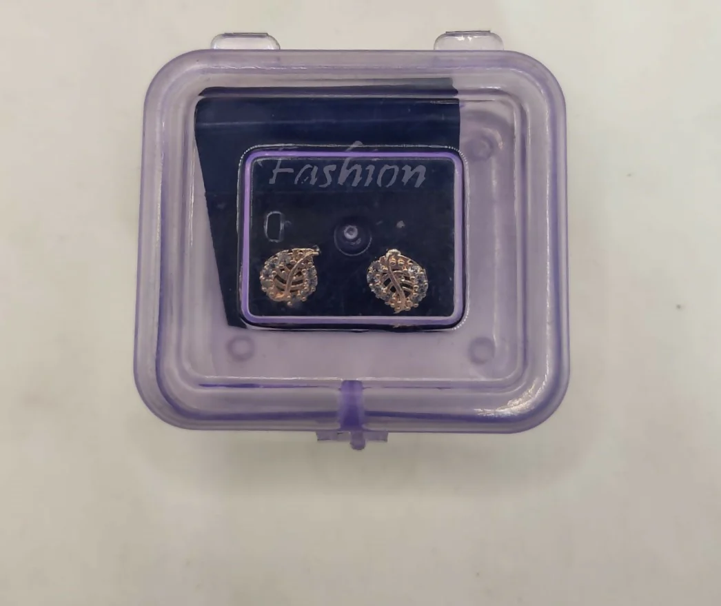 Rose Gold Leaf Stud Earrings with AD for women and girls - Image 5