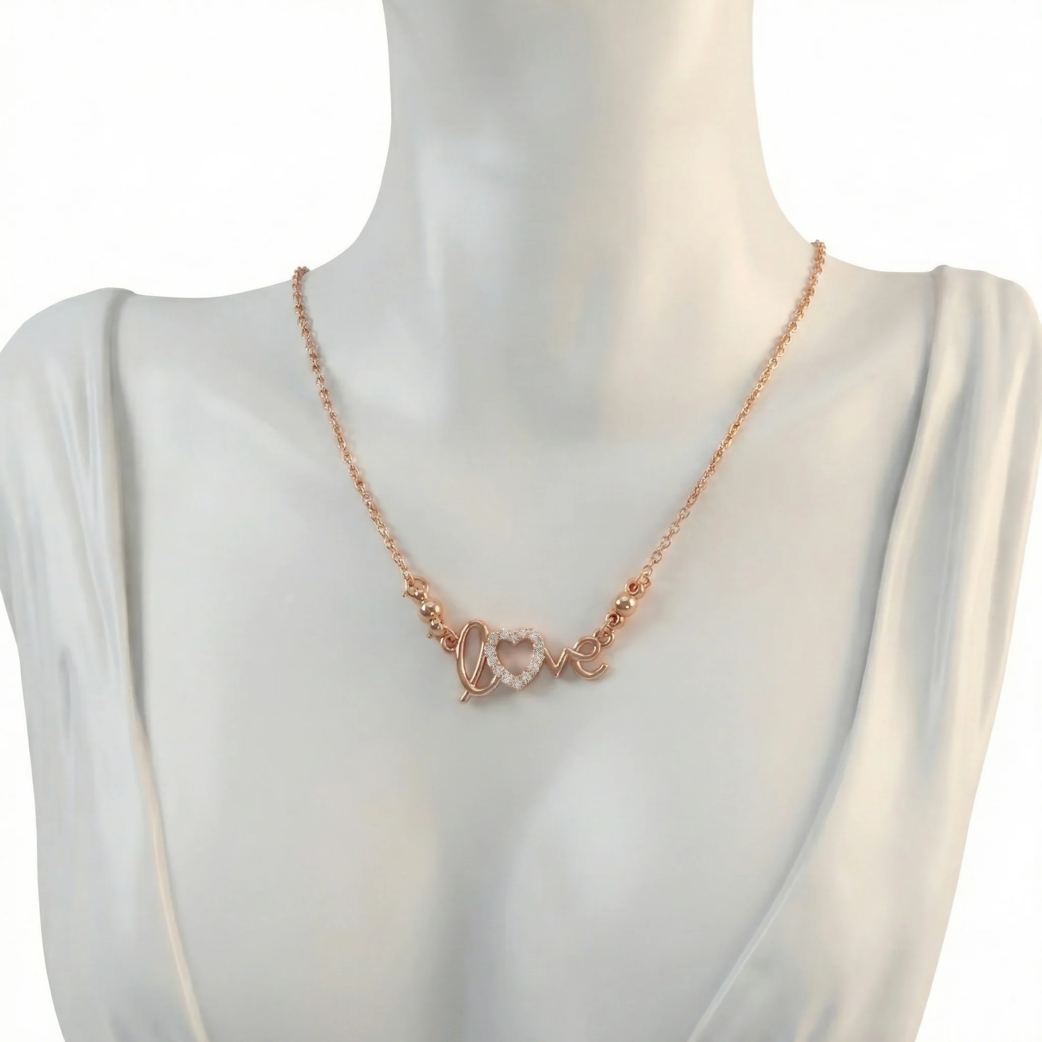 Rose Gold Love Heart Diamond Pendant Necklace For women and girls - Image 3