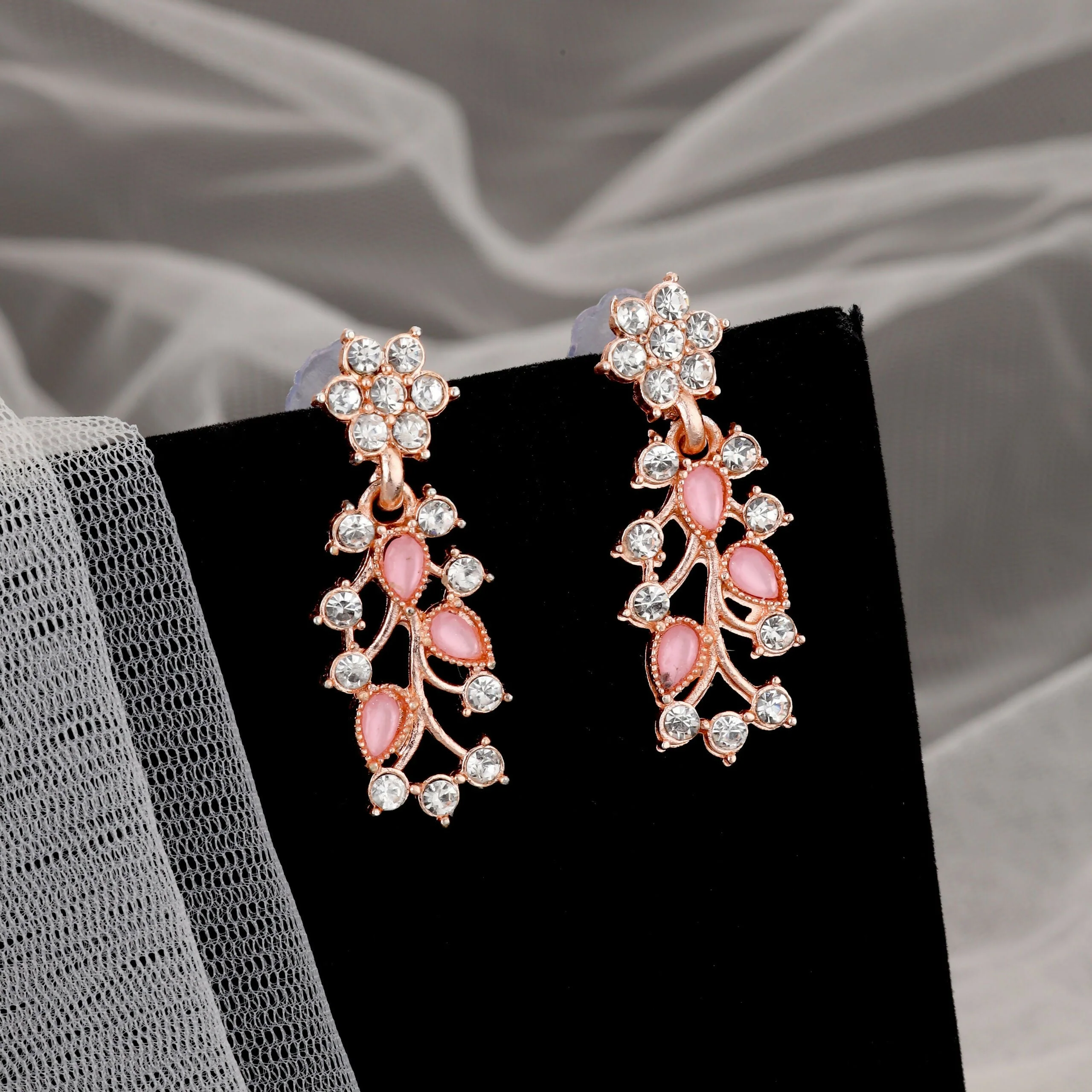 Rose Gold & Pink Enamel Floral Jewellery Set - Image 2