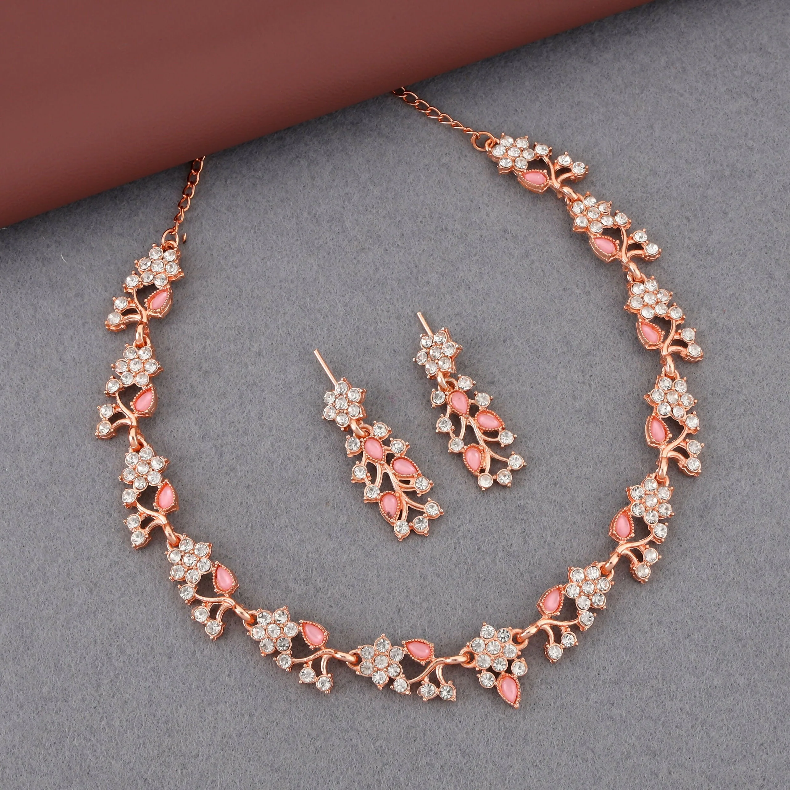Rose Gold & Pink Enamel Floral Jewellery Set - Image 3