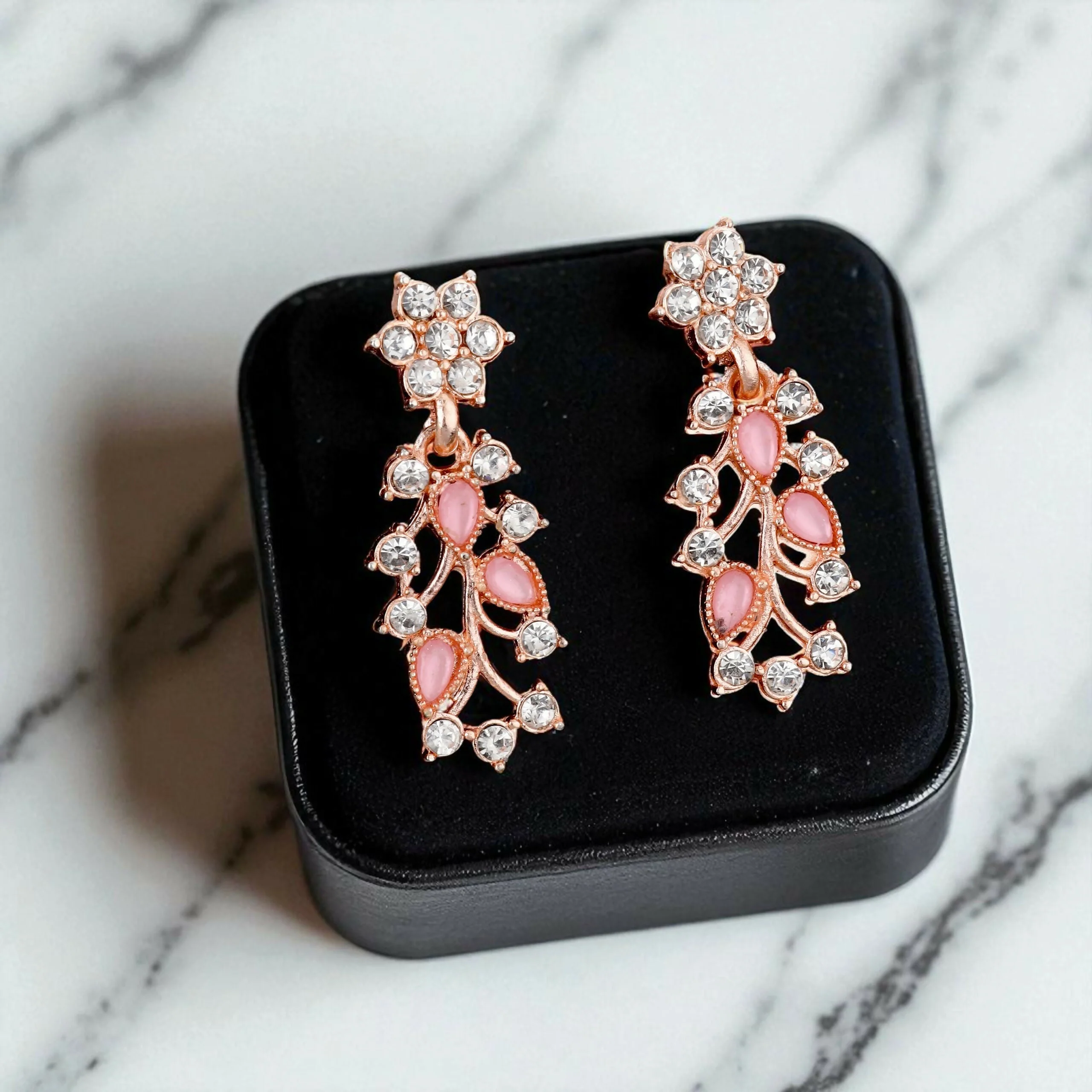 Rose Gold & Pink Enamel Floral Jewellery Set - Image 4