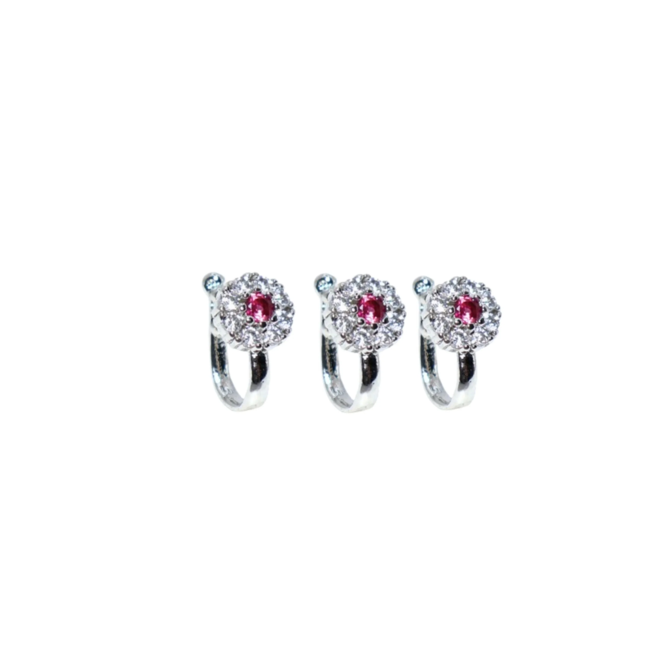 Rose Gold Pink/White CZ Floral Non-Pierced Clip-On Nose Pin Combo Pack of 3 - Image 2