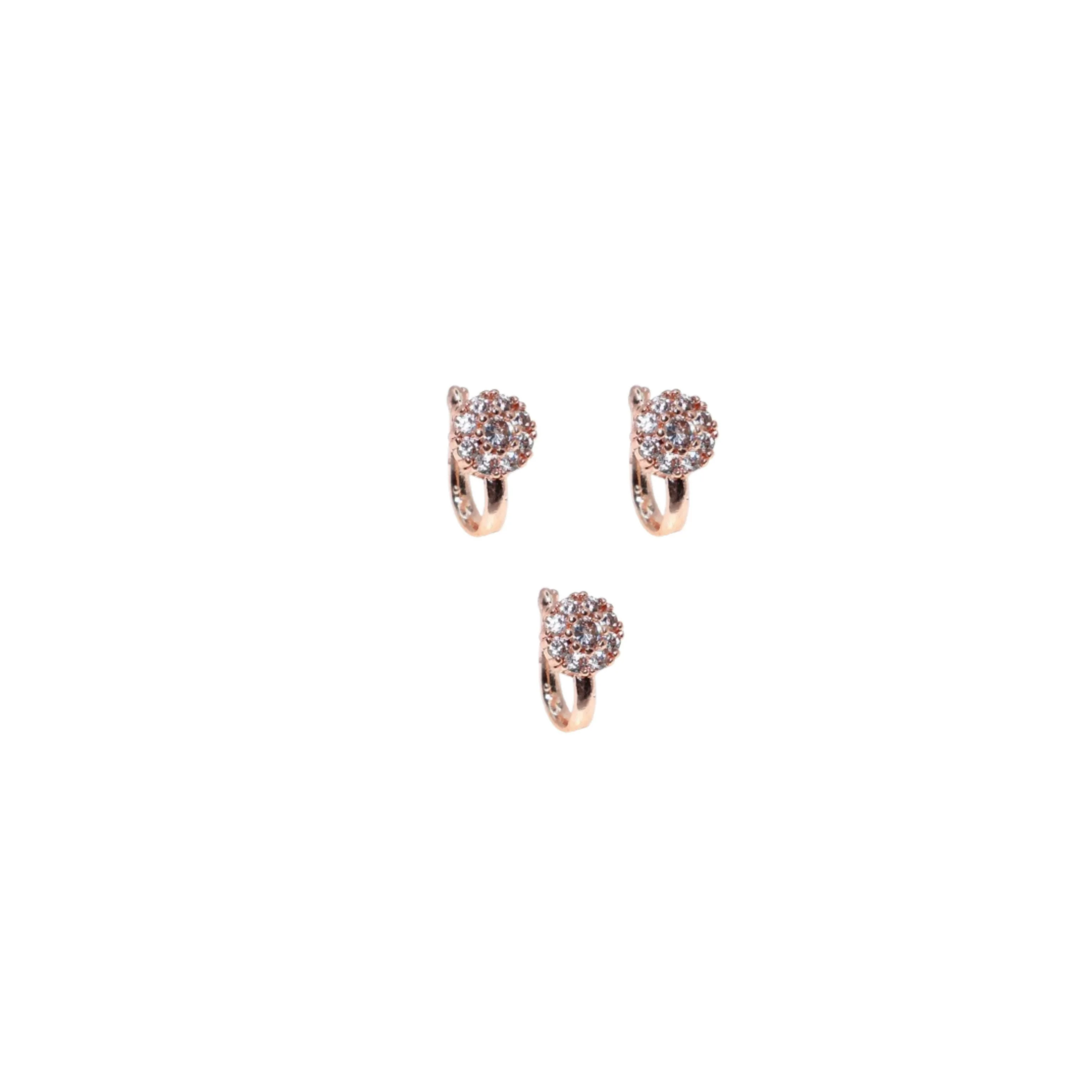 Rose Gold Pink/White CZ Floral Non-Pierced Clip-On Nose Pin Combo Pack of 3 - Image 2