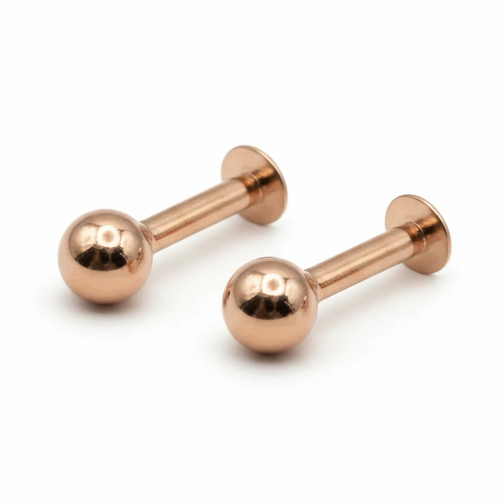 Rose Gold plaated Labret Stud Earrings Flat Back Piercing for women and girls Combo Pack of 2 - Image 3