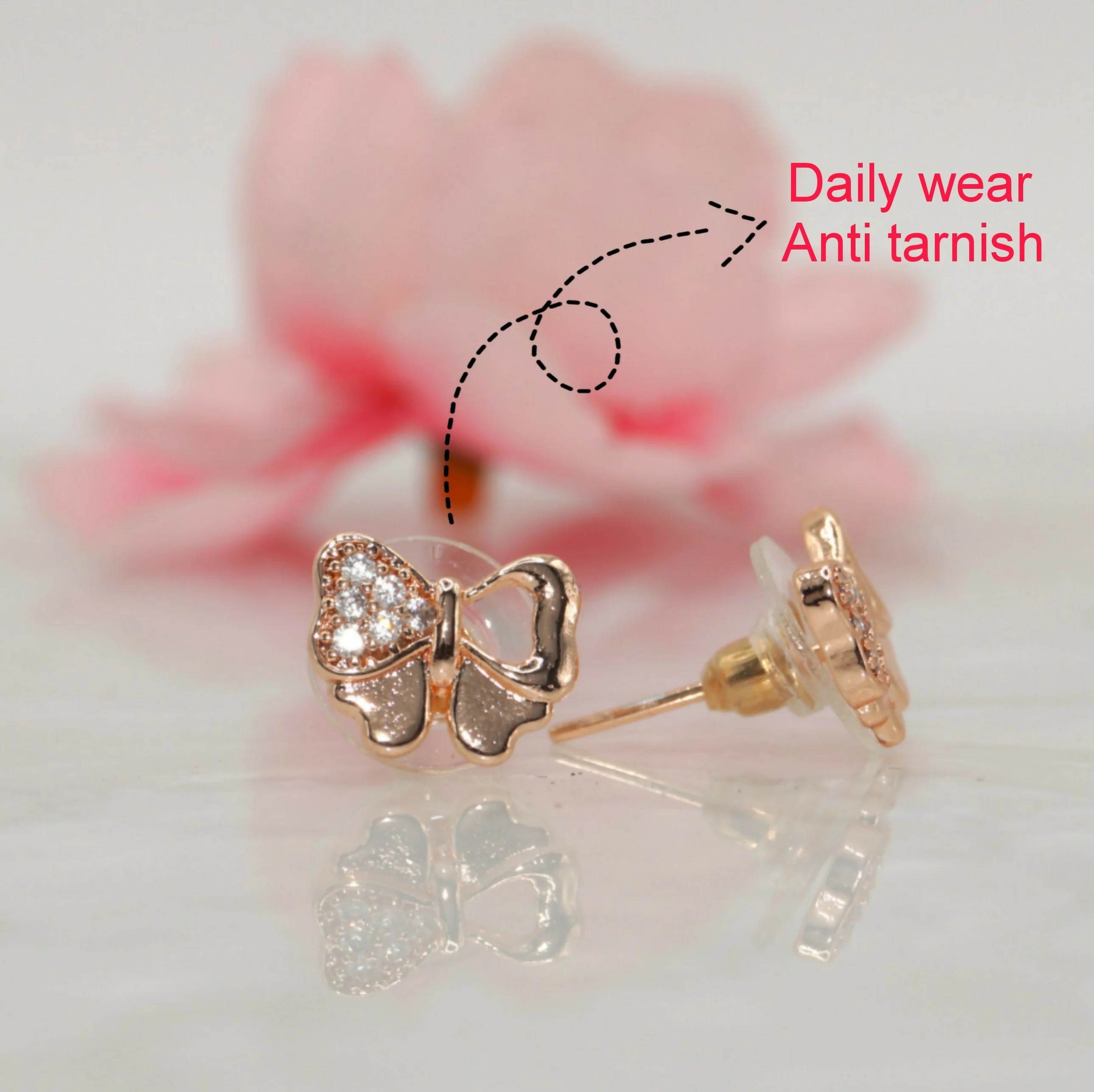 Rose Gold Plated AD Diamond Bowknot Stud Earrings for women and girls AD for women and girls - Image 2