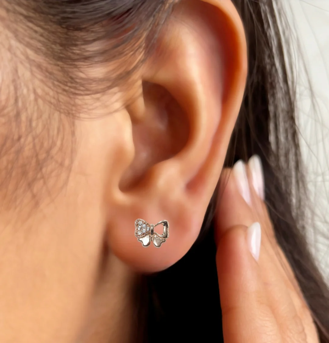 Rose Gold Plated AD Diamond Bowknot Stud Earrings for women and girls AD for women and girls - Image 3