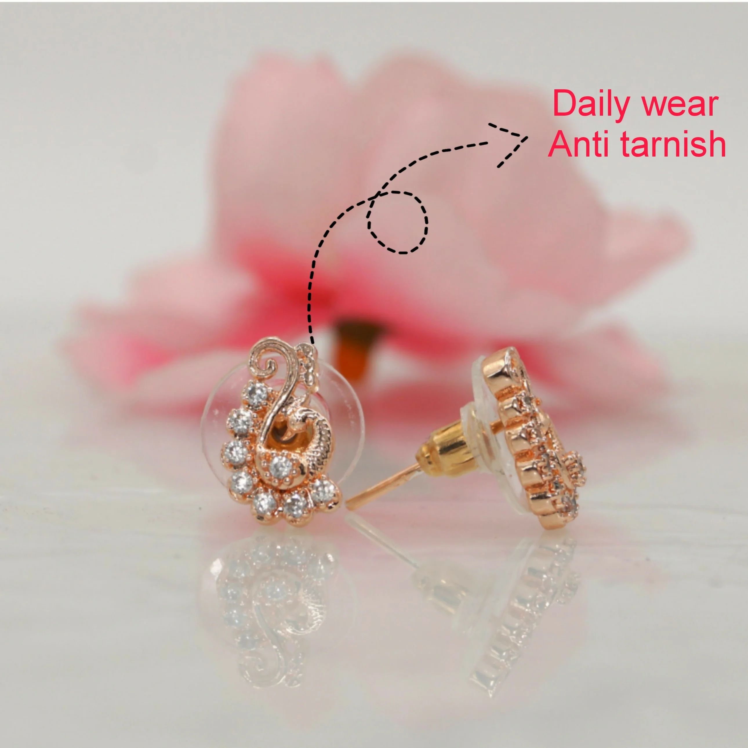 Rose Gold-Plated AD Diamond Stud Earrings | Elegant Peacock Design for women and girls - Image 2