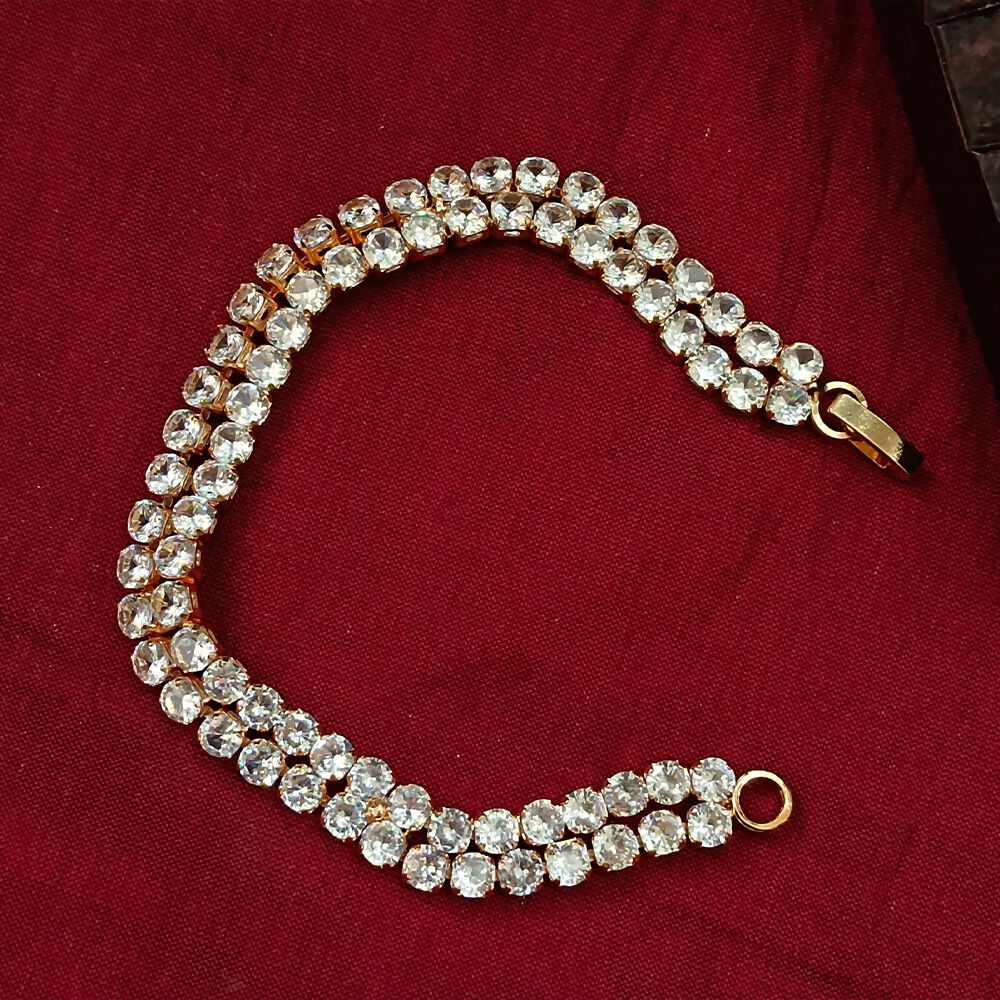 Rose Gold Plated Ad Stone Double Line Bracelet - Image 2