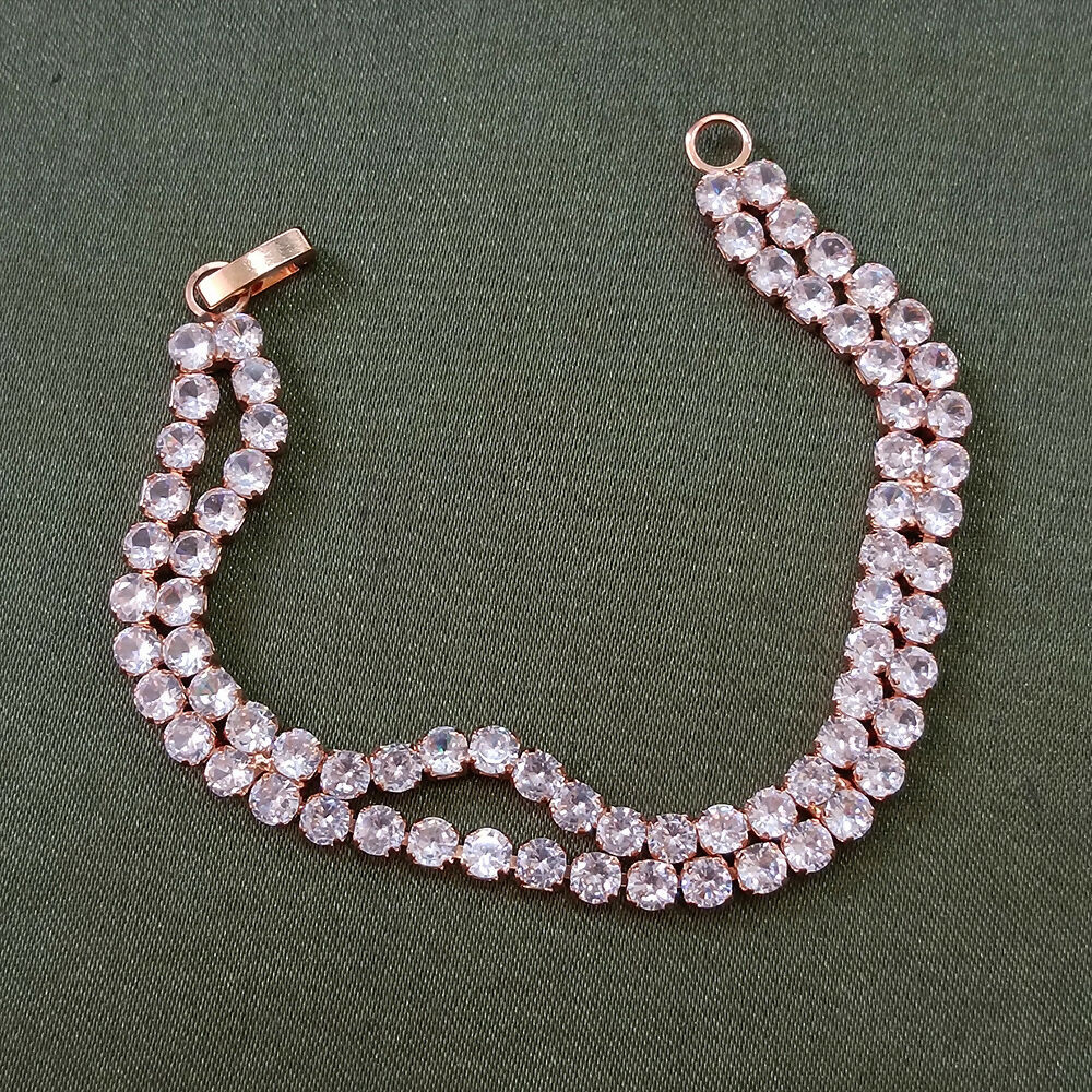 Rose Gold Plated Ad Stone Double Line Bracelet - Image 4